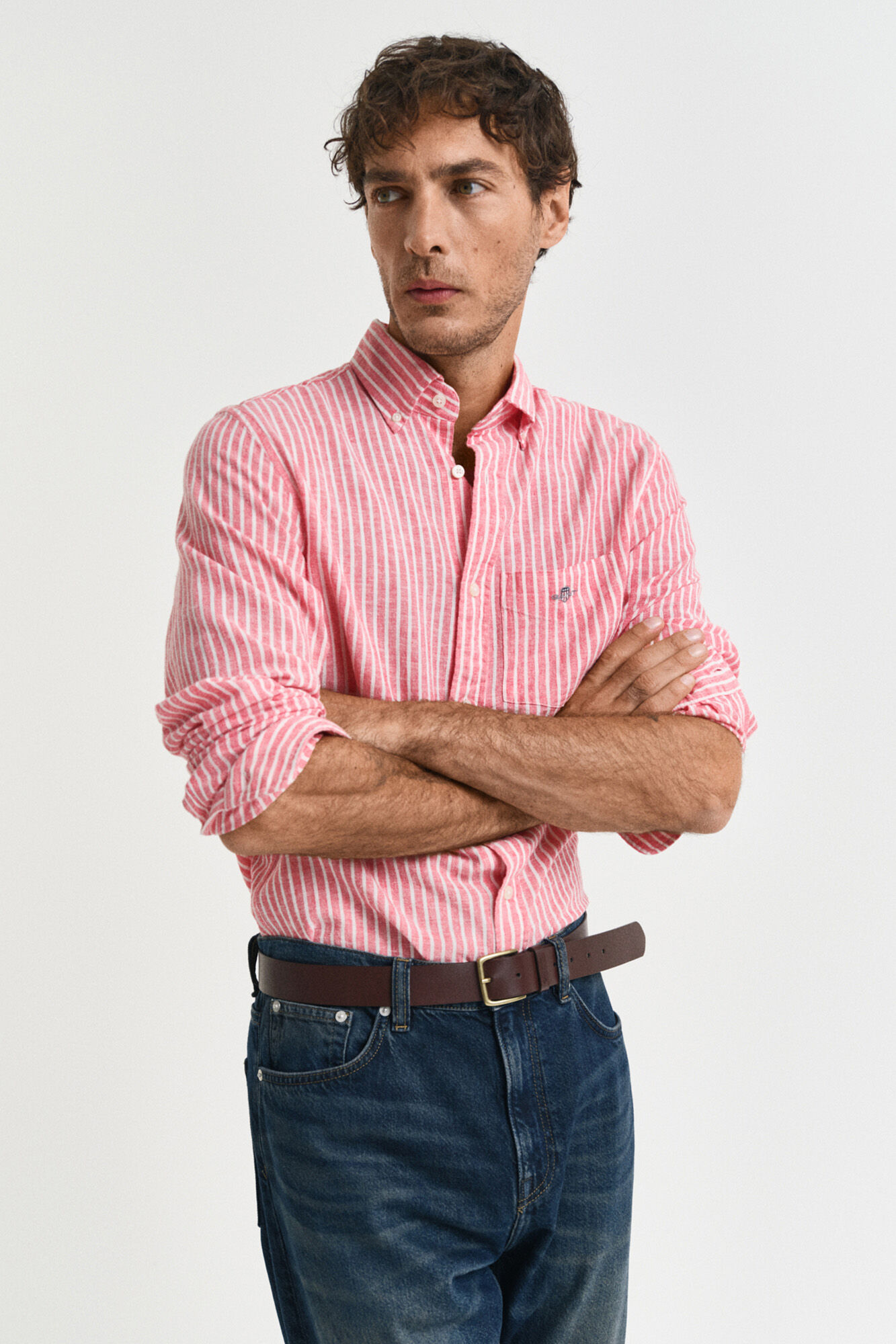 Gant Camisa Regular Fit de lino y algod&oacute;n a rayas