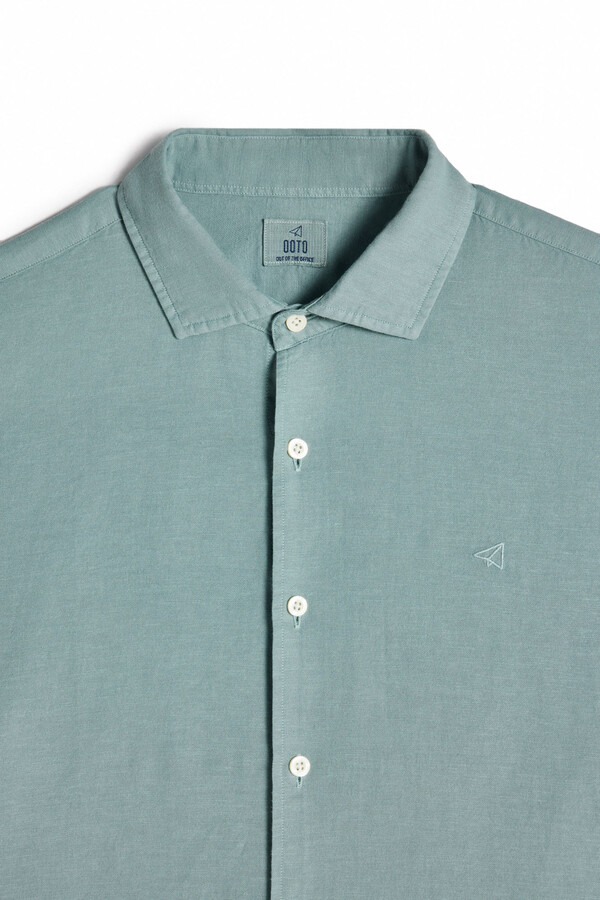Cortefiel Camisa algodón lino manga larga Verde