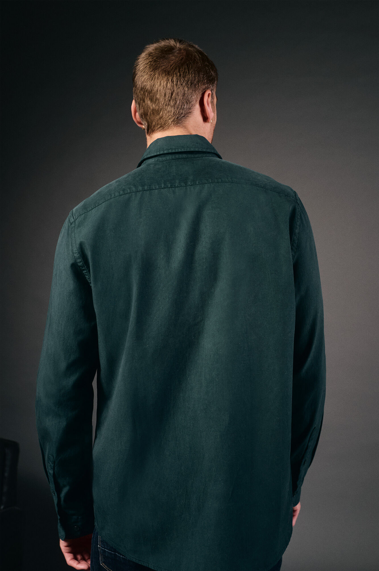 OOTO Camisa twill liso tencel algod&oacute;n Verde oscuro
