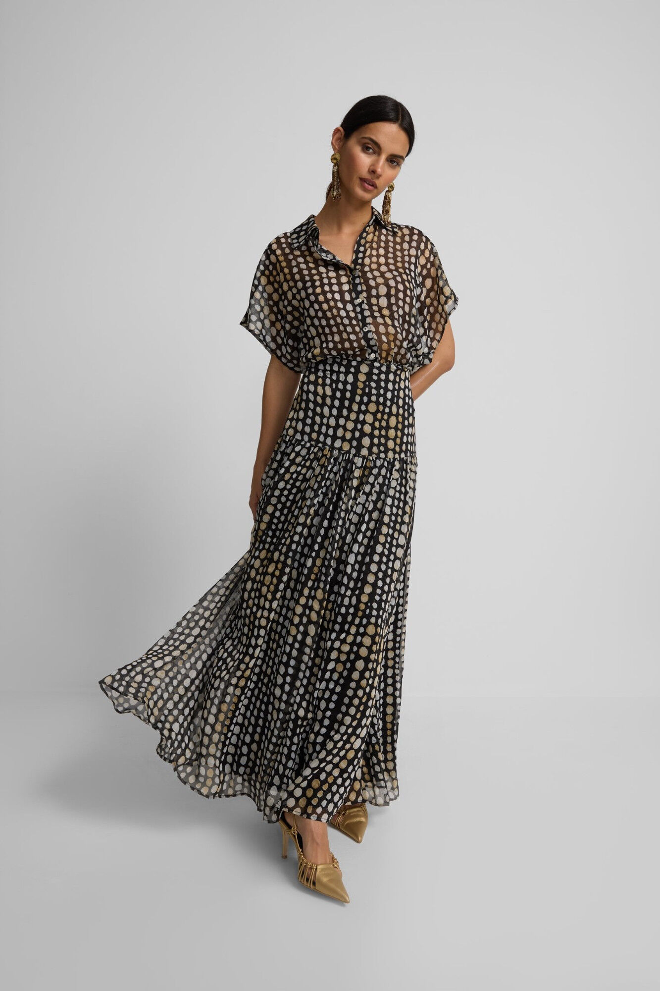 Silbon Falda larga lunares Negro