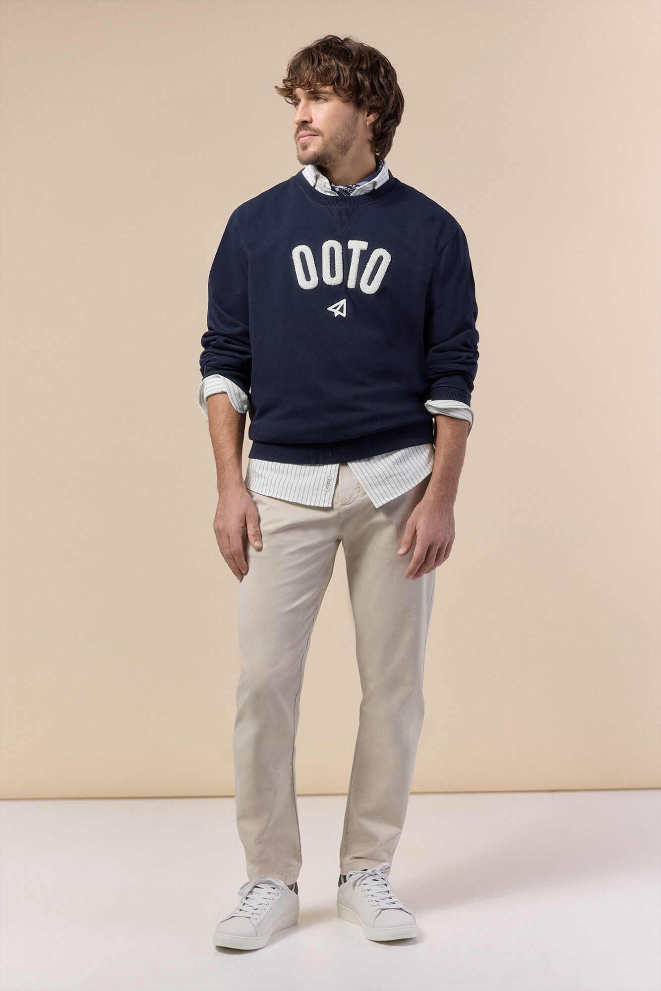 OOTO Logo round neck sweatshirt Navy