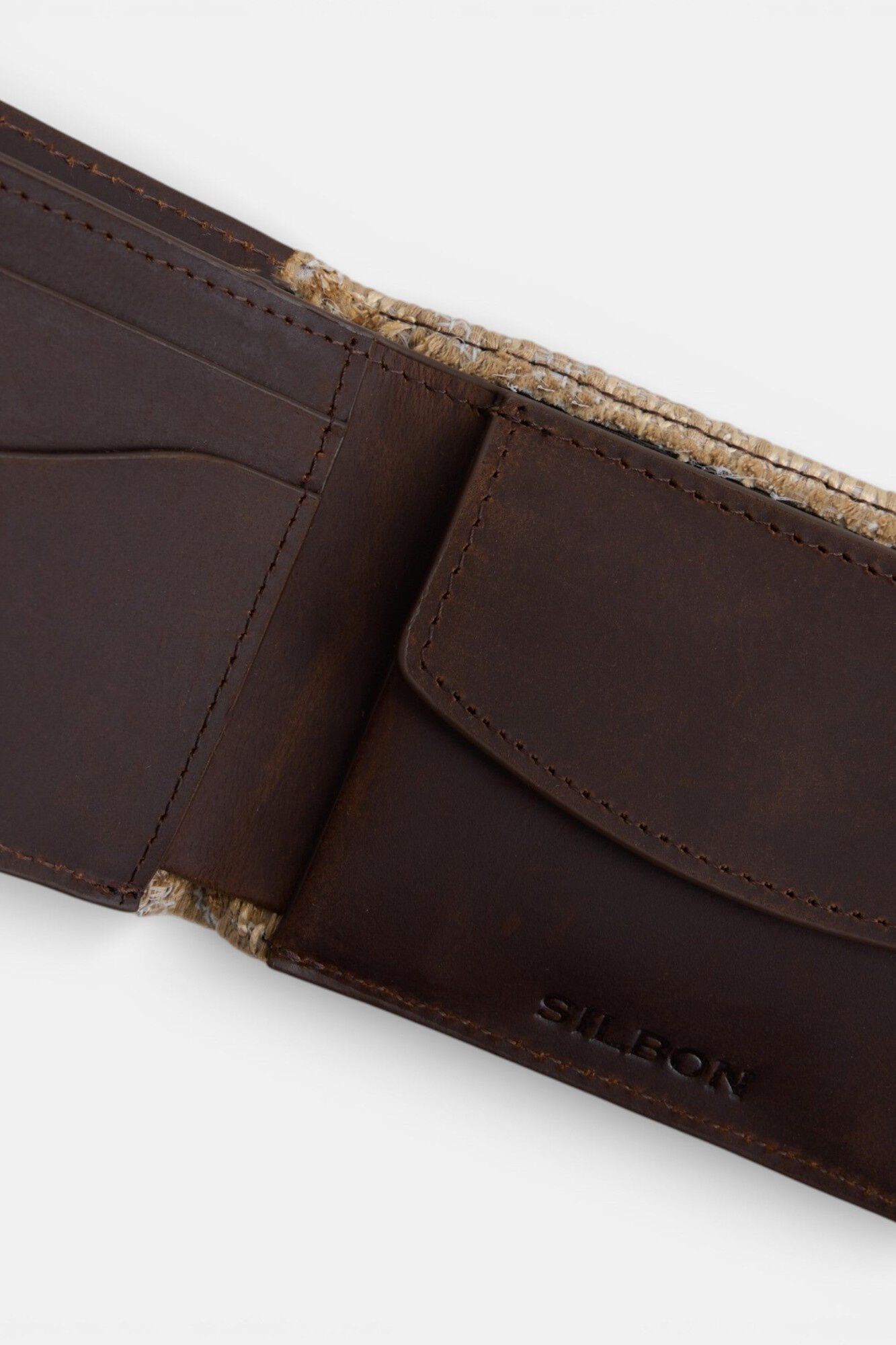 Silbon Carteira detalhe &eacute;tnico em pele Castanho