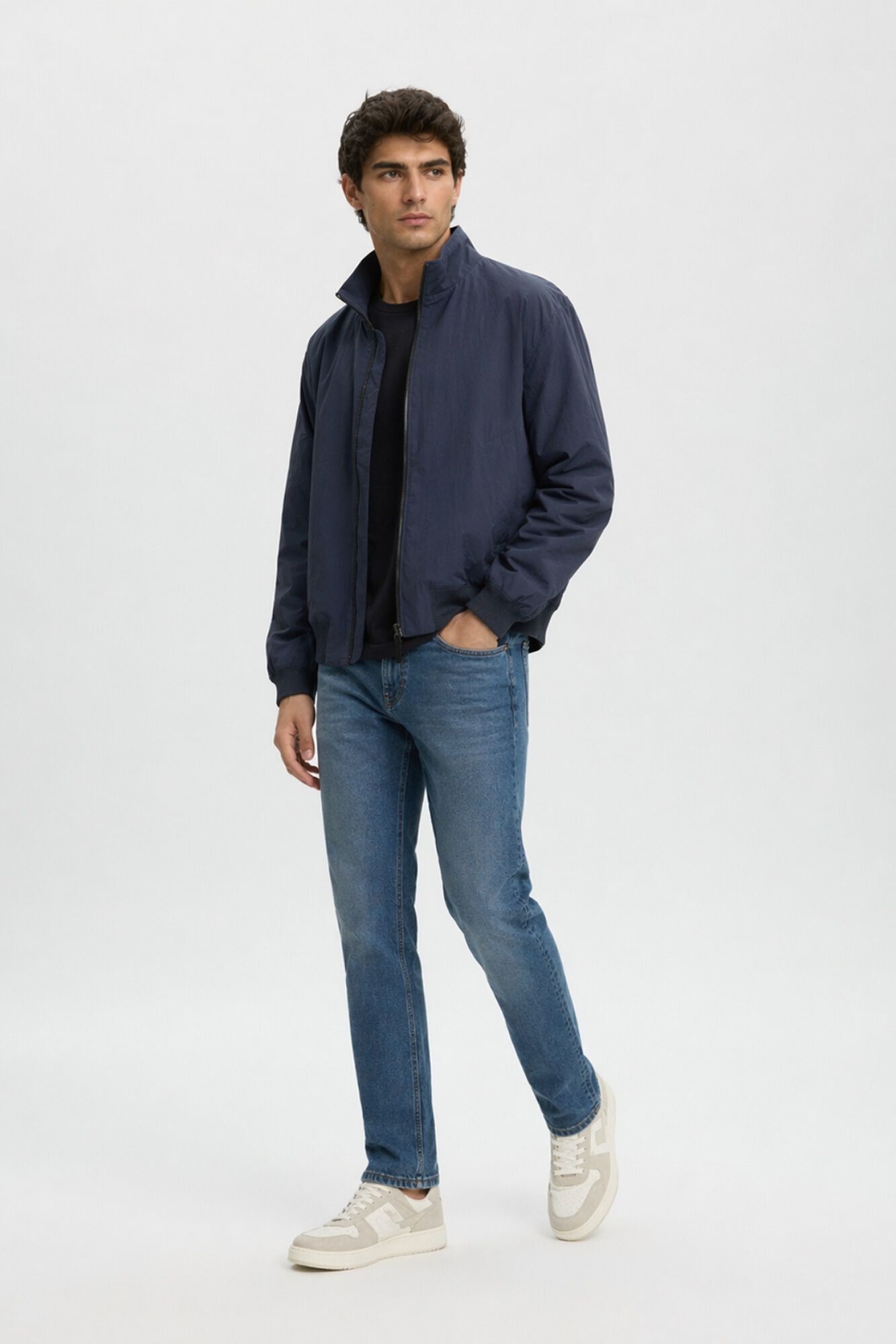 Selected Blus&atilde;o bomber para homem liso com fecho-&eacute;clair