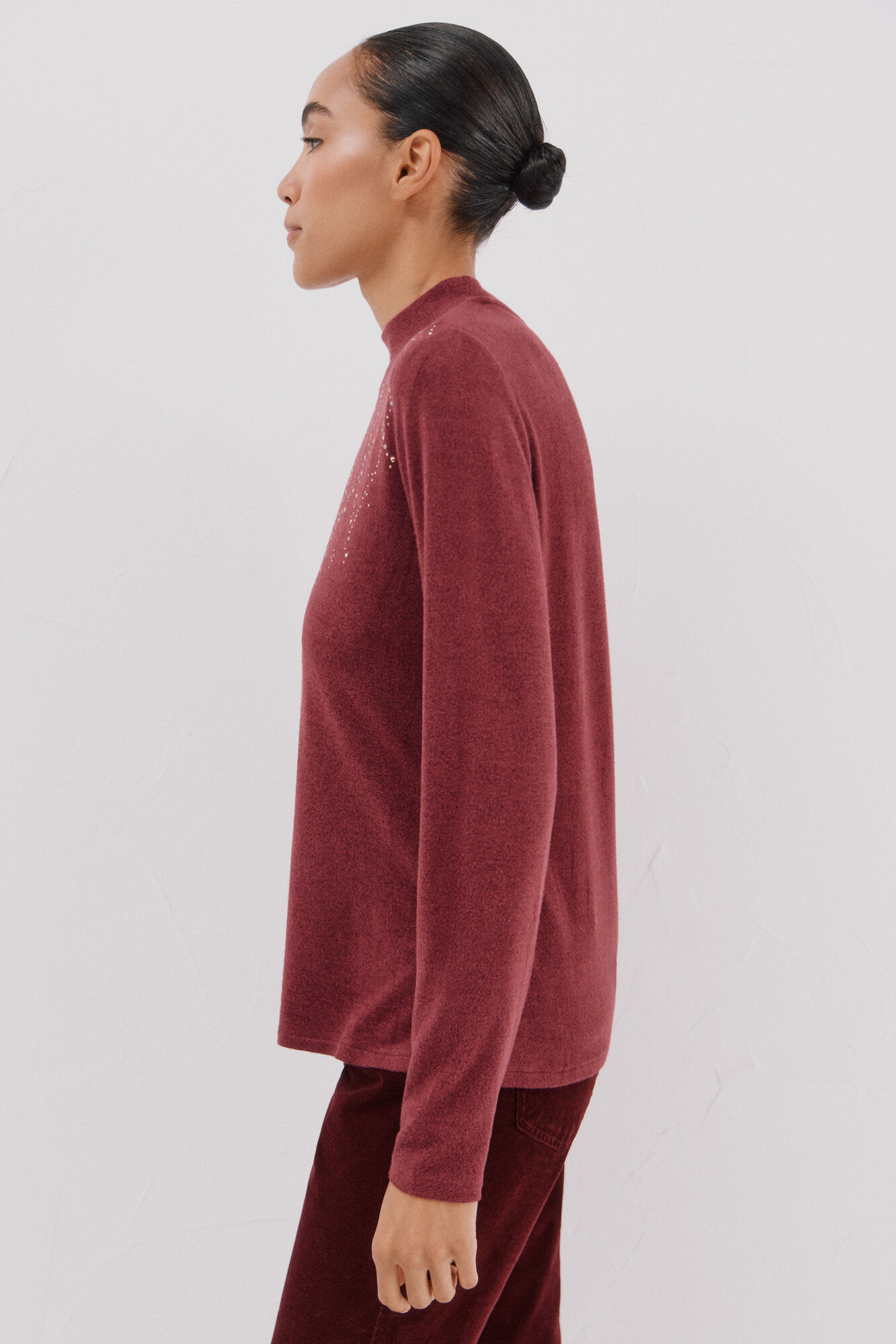 Cortefiel T-shirt with rhinestone detail Maroon