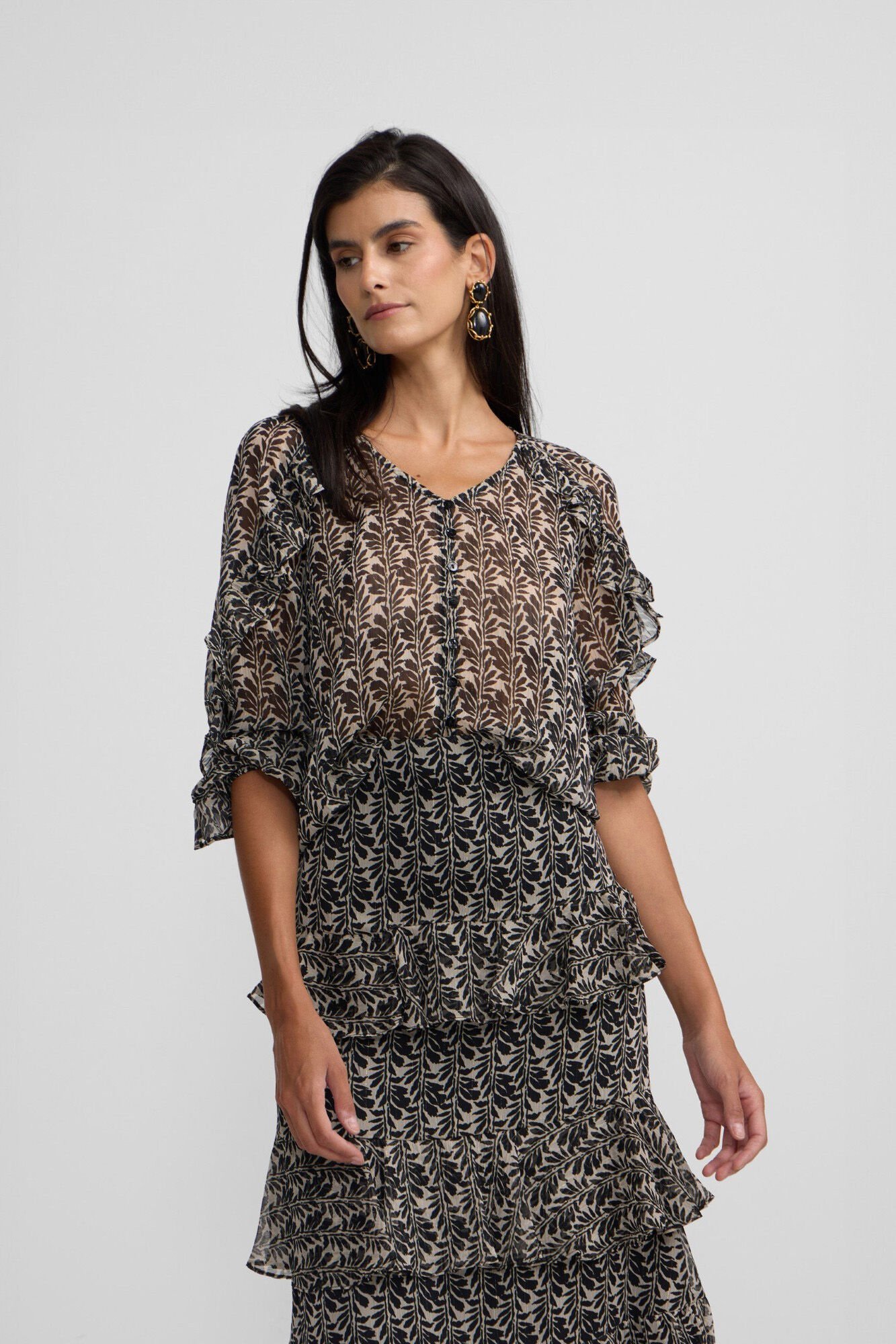 Silbon Blusa estampado com babados Multicolorido