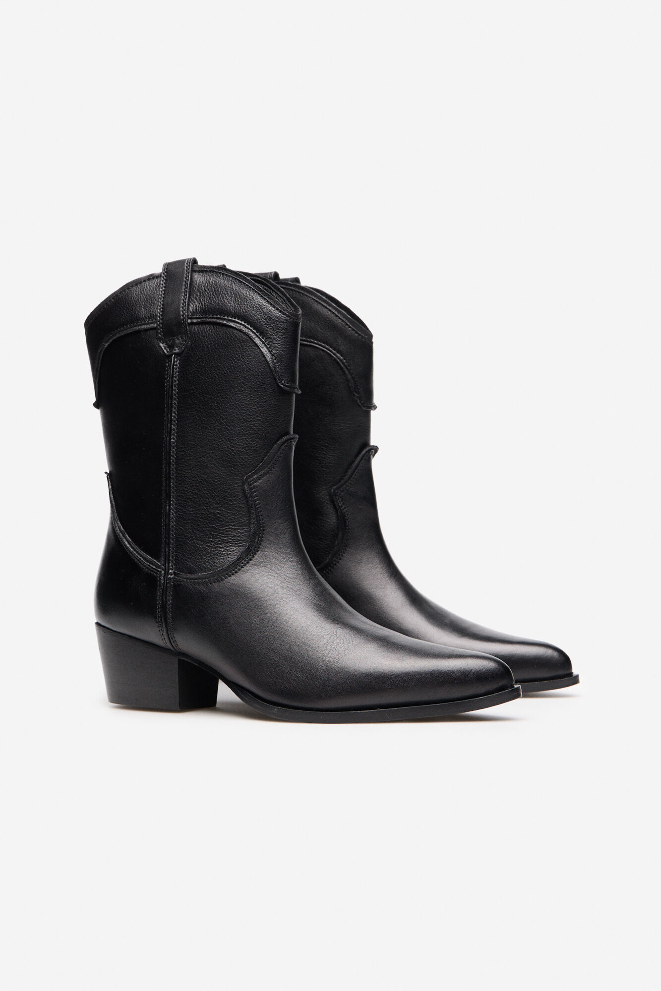 Cortefiel Leather cowboy boots Black