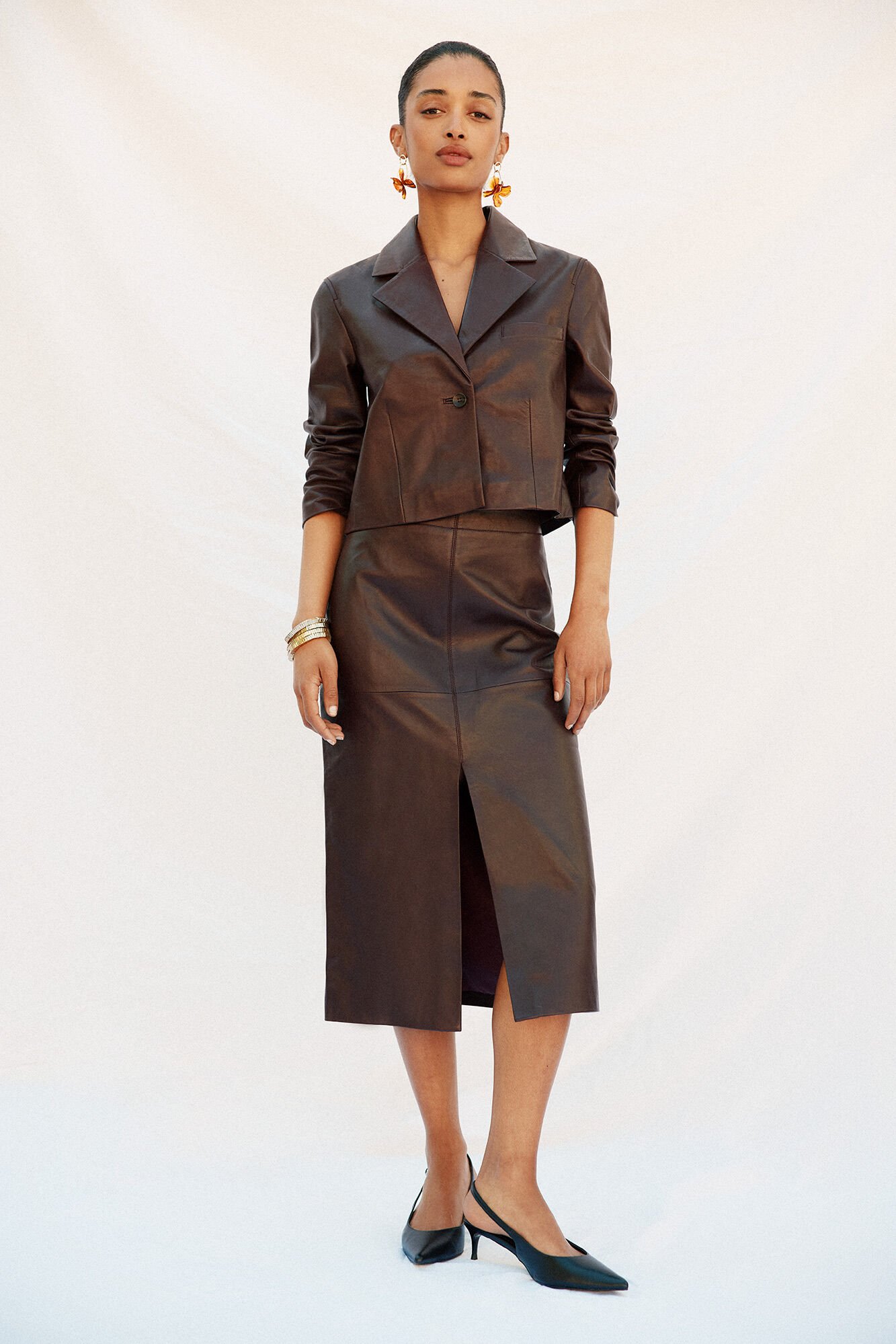 Cortefiel Falda piel Vino