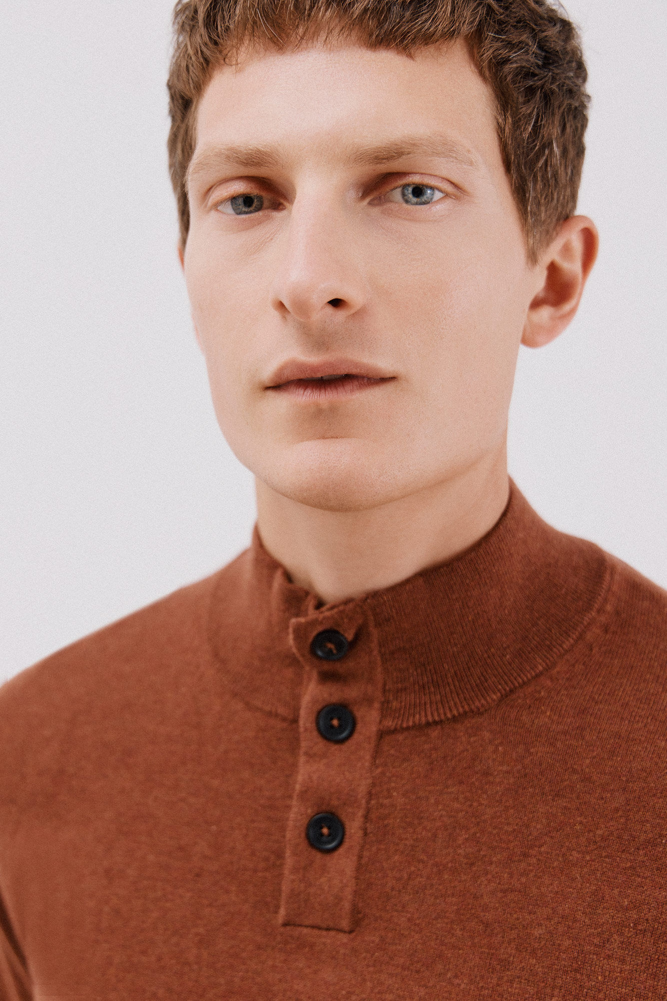 Cortefiel Cotton/silk cashmere high neck jumper Brown