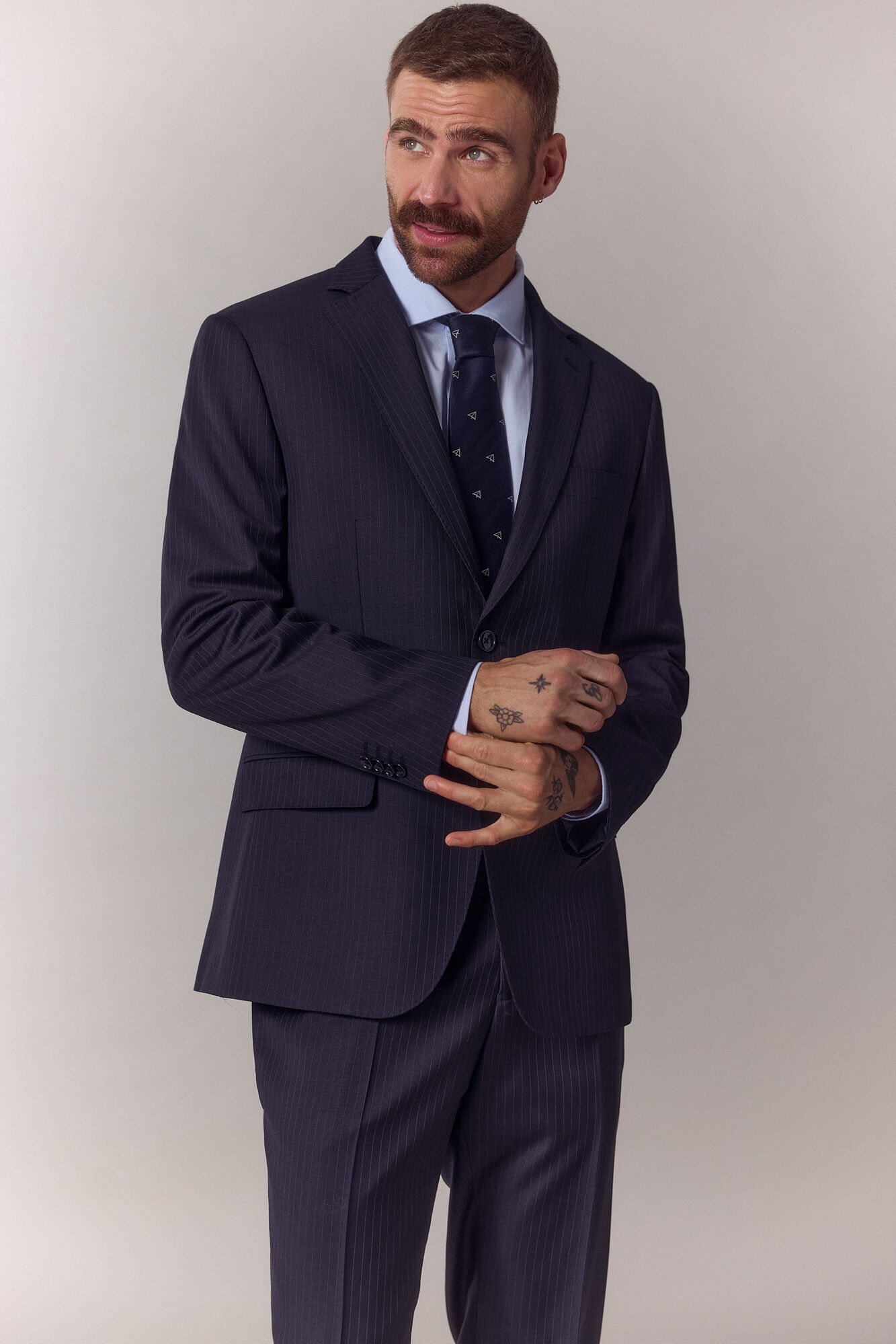 OOTO Herringbone tailored trousers Navy