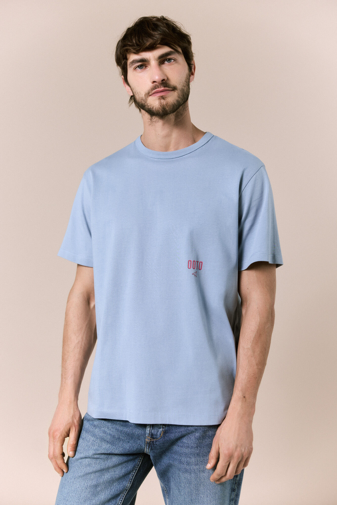 OOTO Washed T-shirt with logo Blue