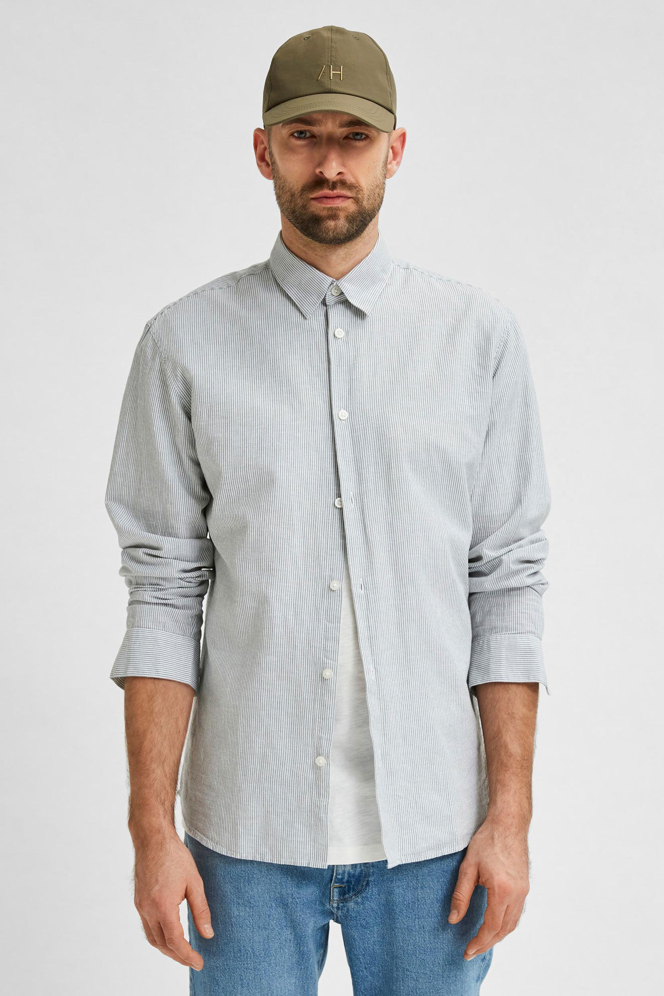 Selected Camisa manga comprida Slim Fit Verde