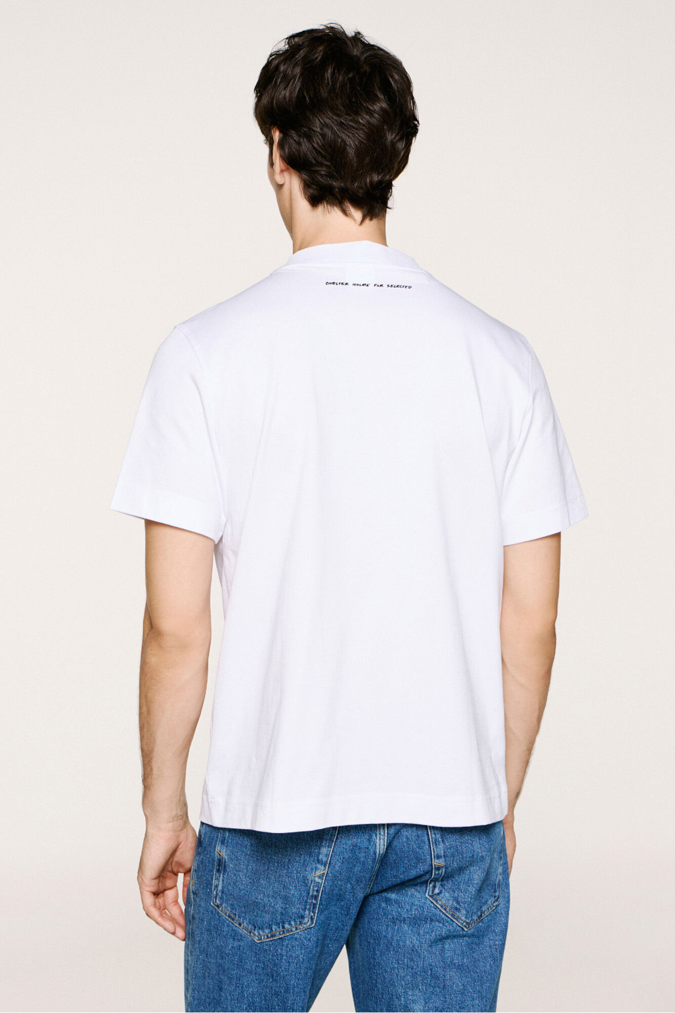 Selected T-shirt manga com estampa 100% algod&atilde;o org&acirc;nico  Branco