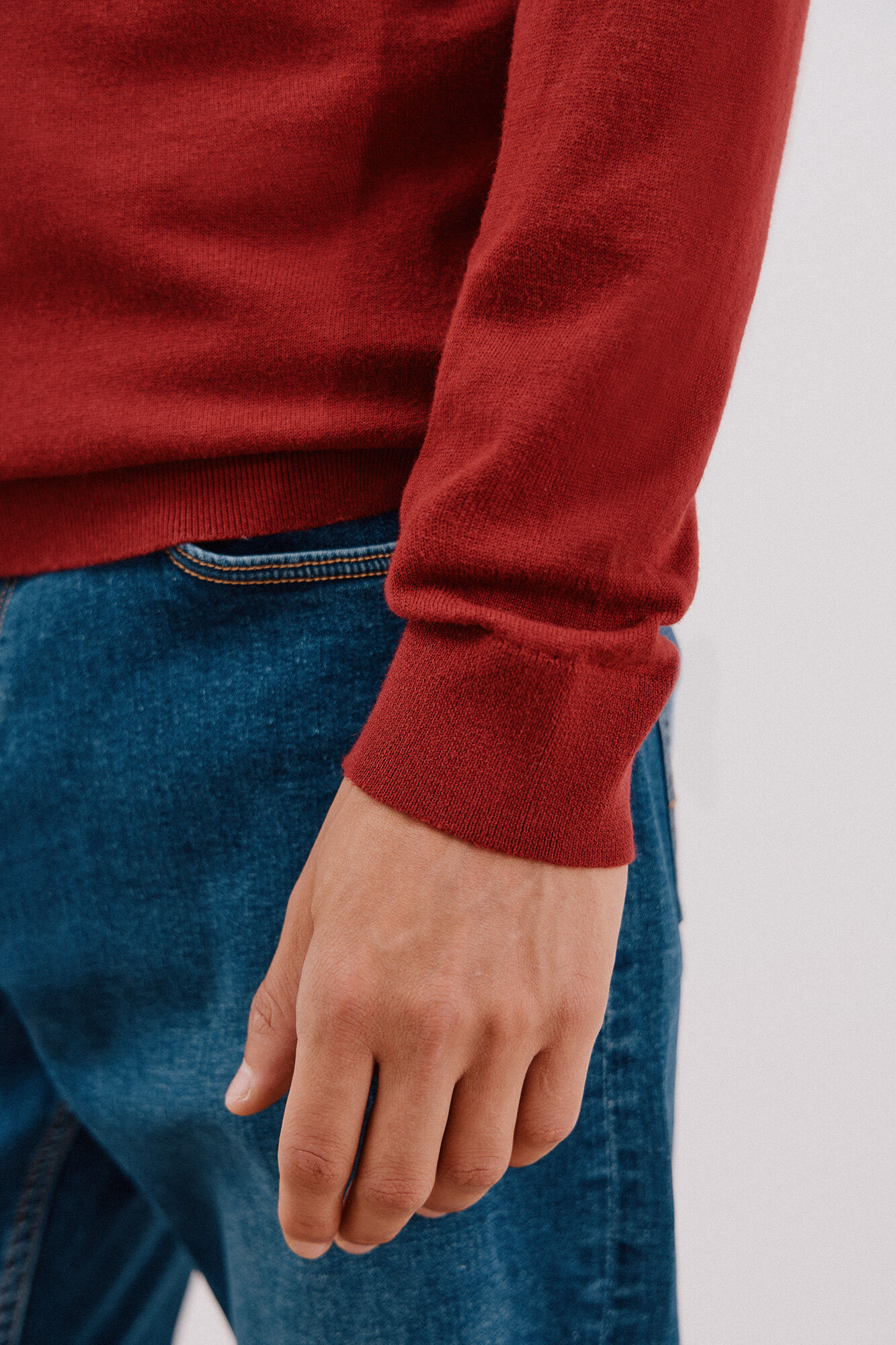 Cortefiel Cotton/cashmere V-neck jumper Maroon