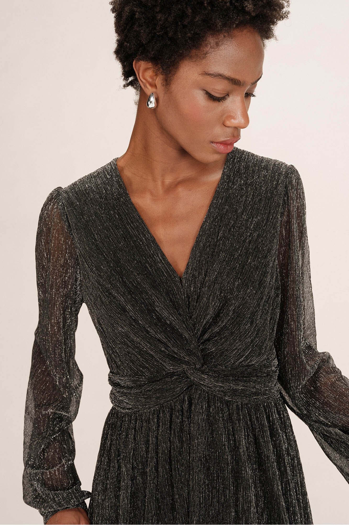 Grace & Mila Vestido curto de chiffon com lurex Cinzento