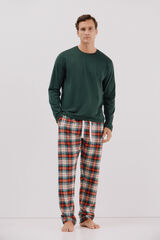 Cortefiel Jersey-knit and cloth pyjama set Dark green