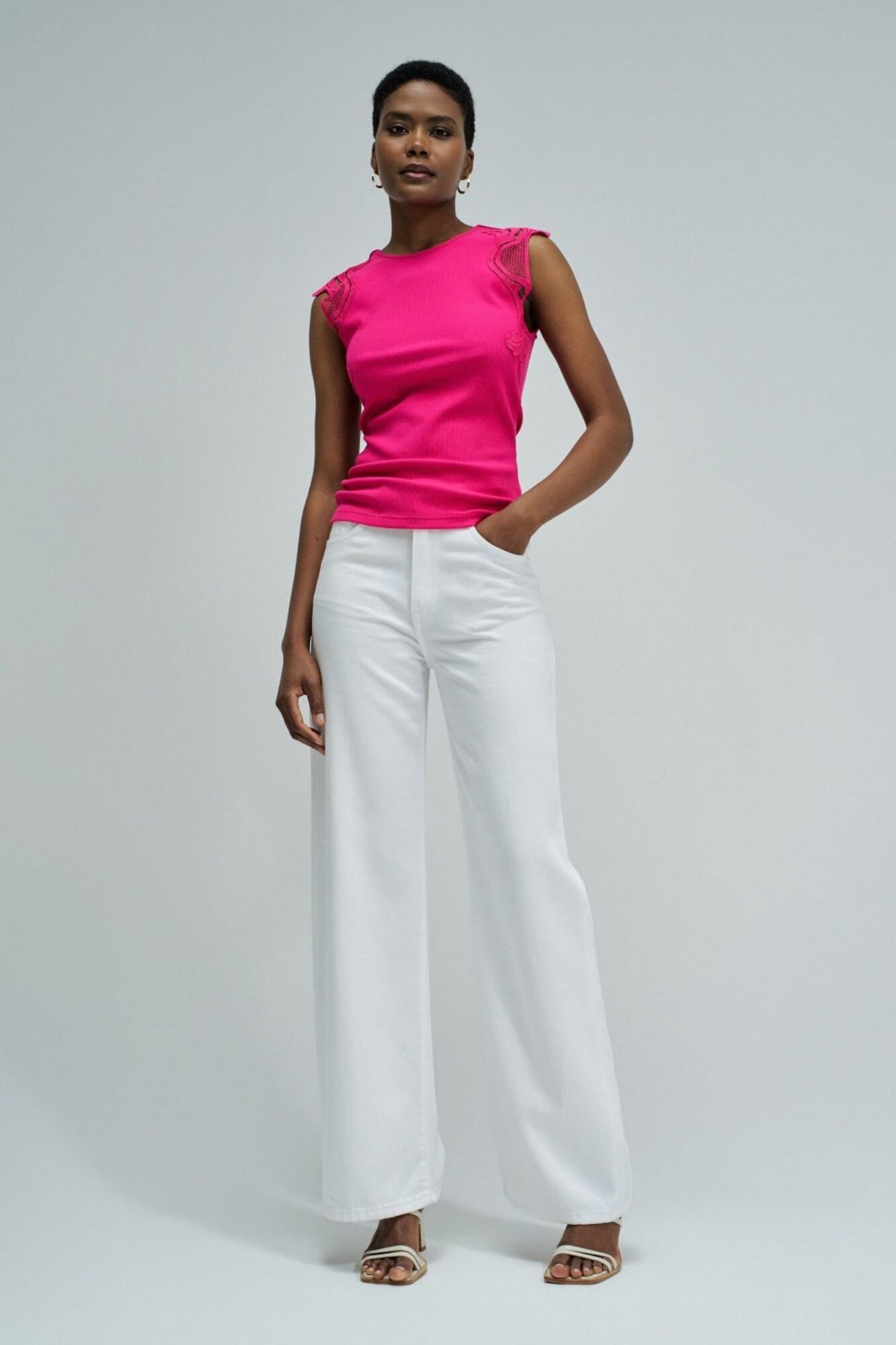 Salsa Jeans Top with lace shoulders