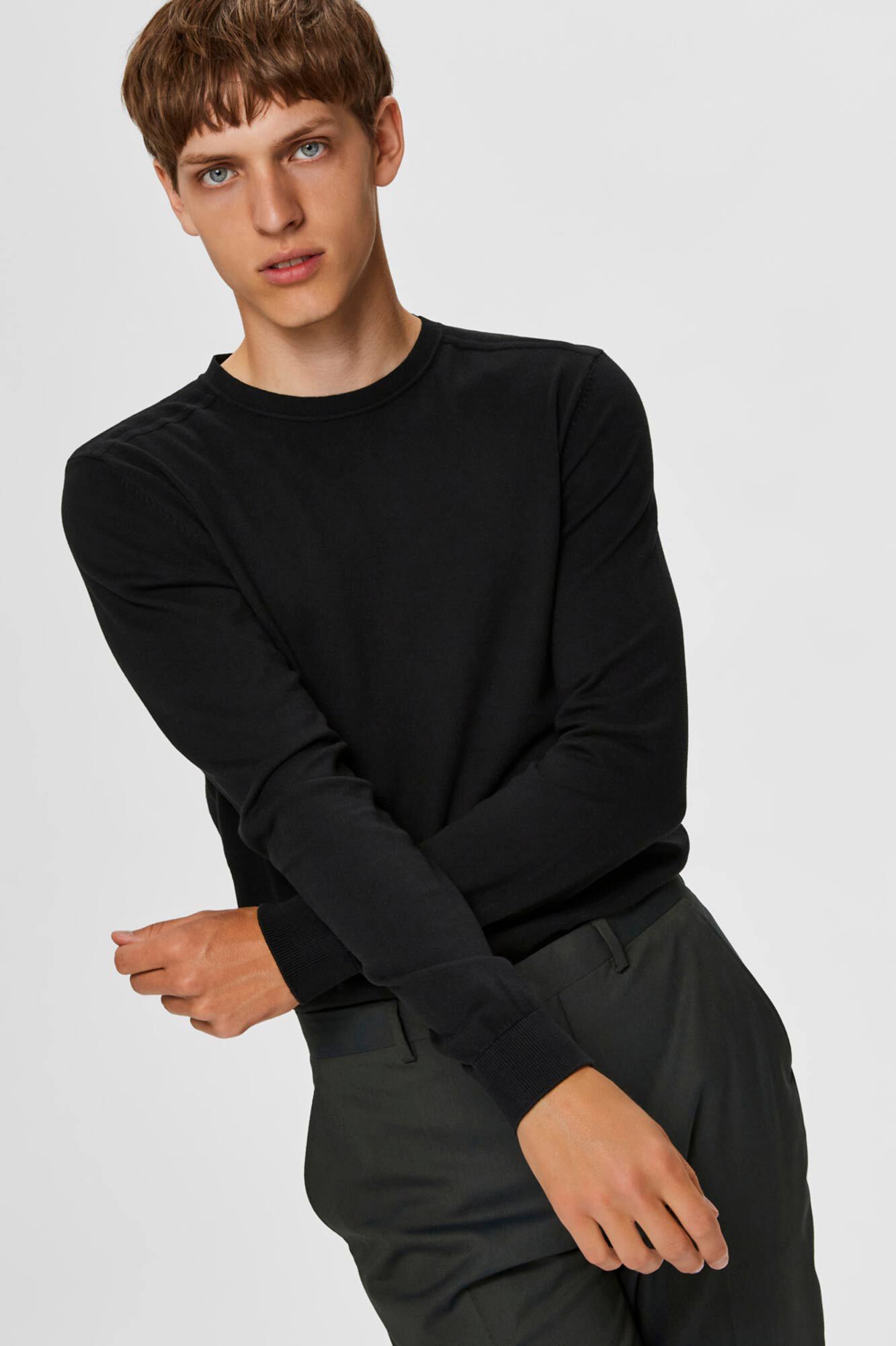 Selected Jersey algod&oacute;n org&aacute;nico cl&aacute;sico Negro