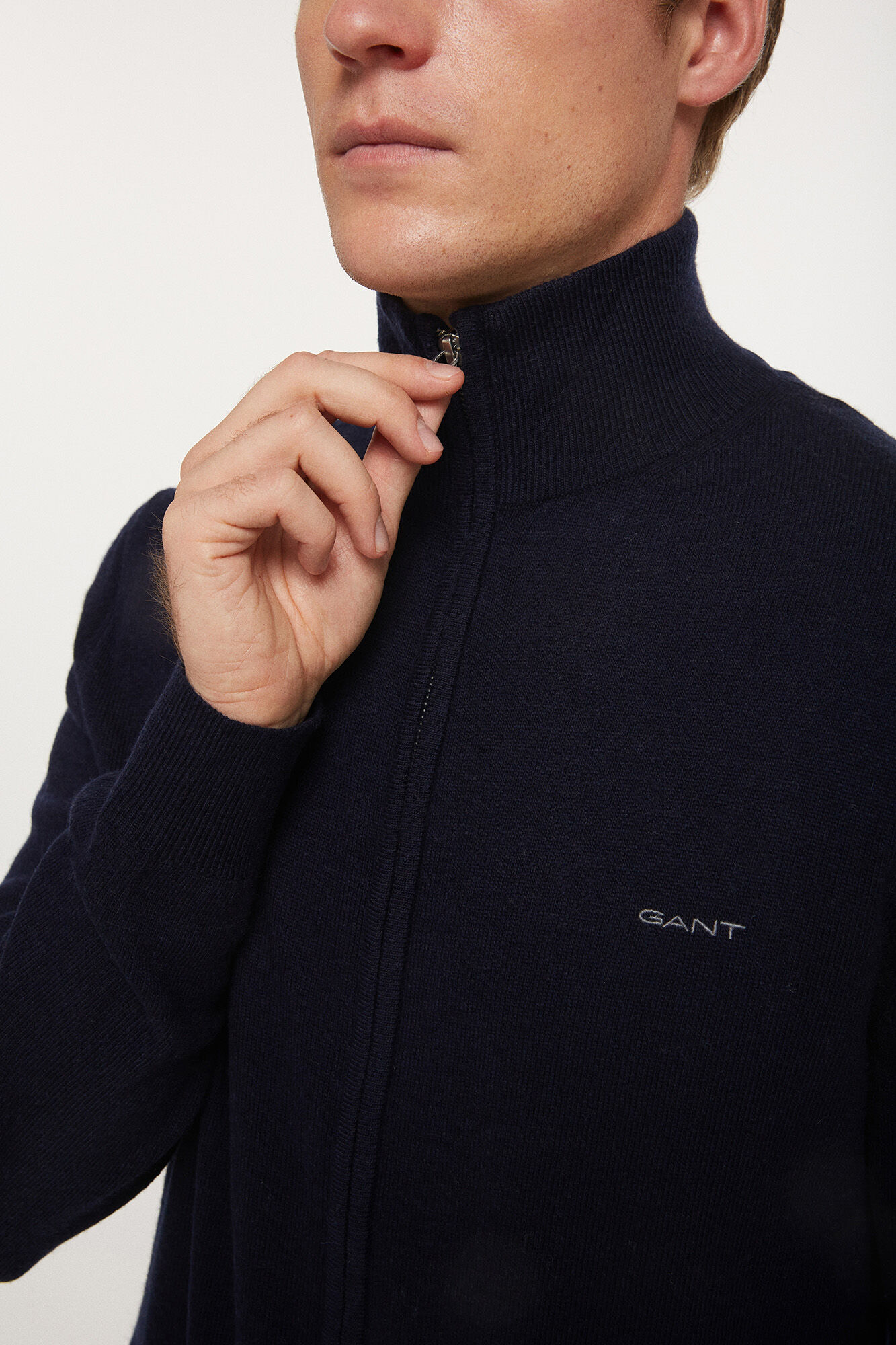 Gant Extra Fine Lambswool Zip Cardigan Navy