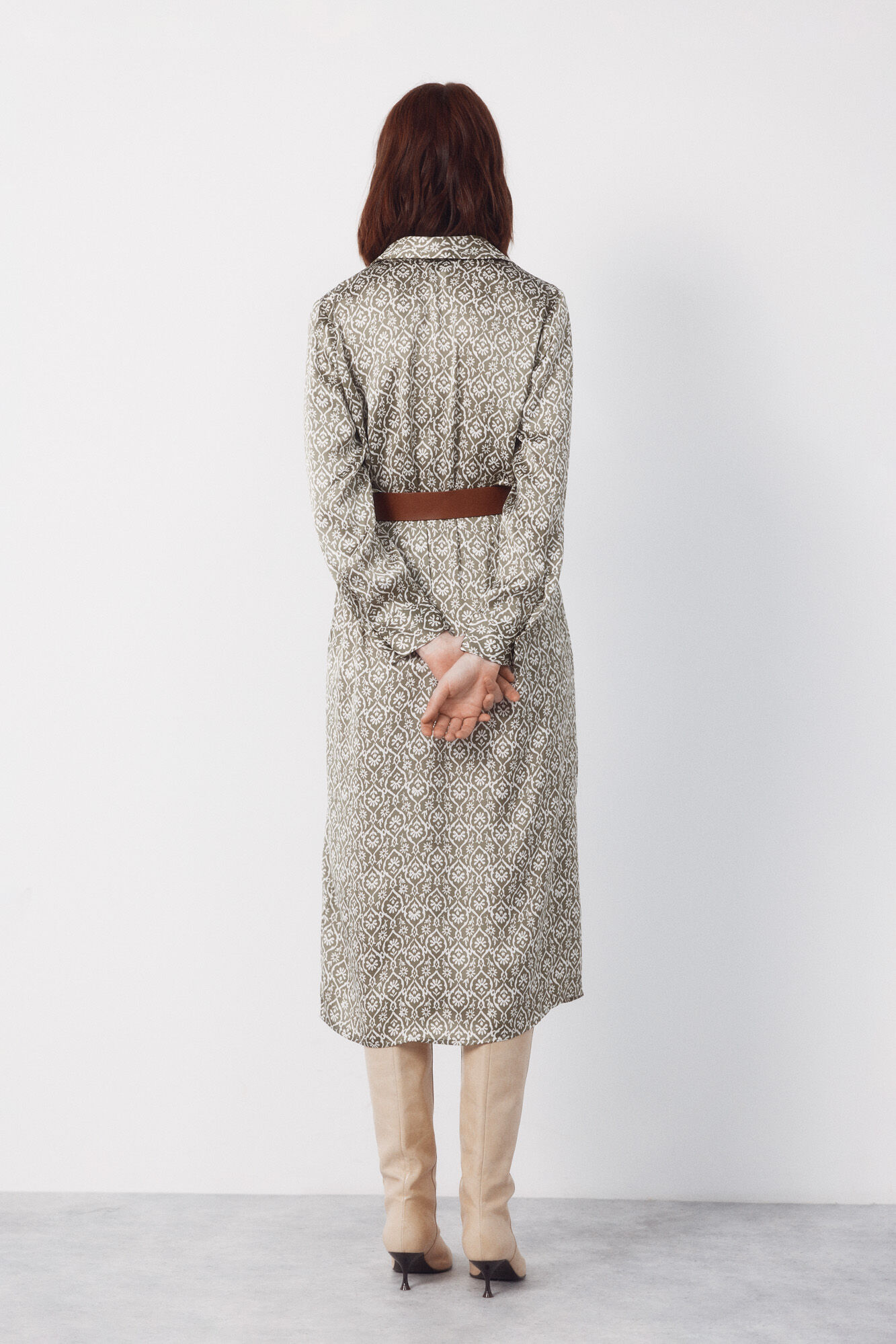 Cortefiel Satin shirt dress Printed green