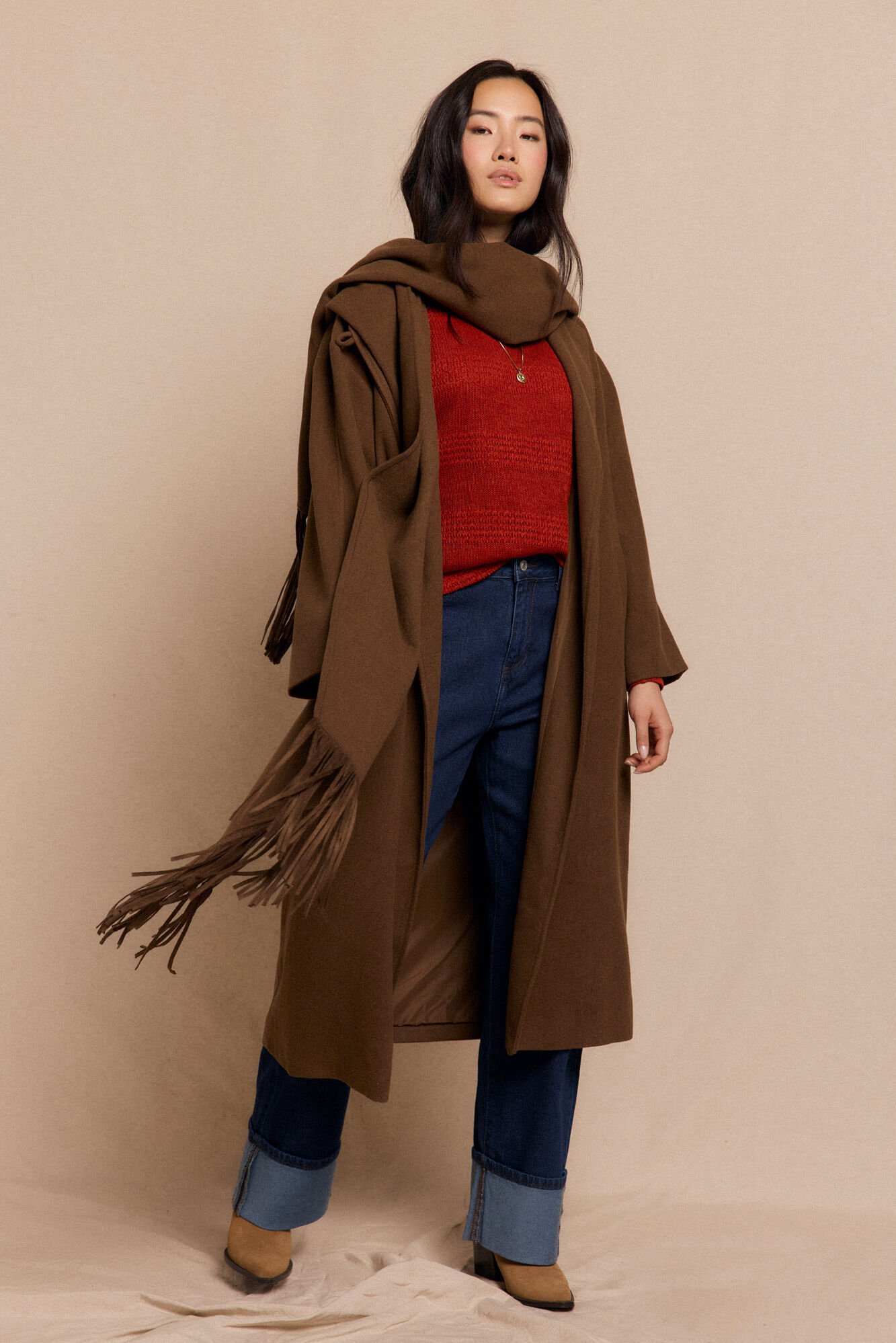 Slowlove Abrigo largo bufanda Kaki