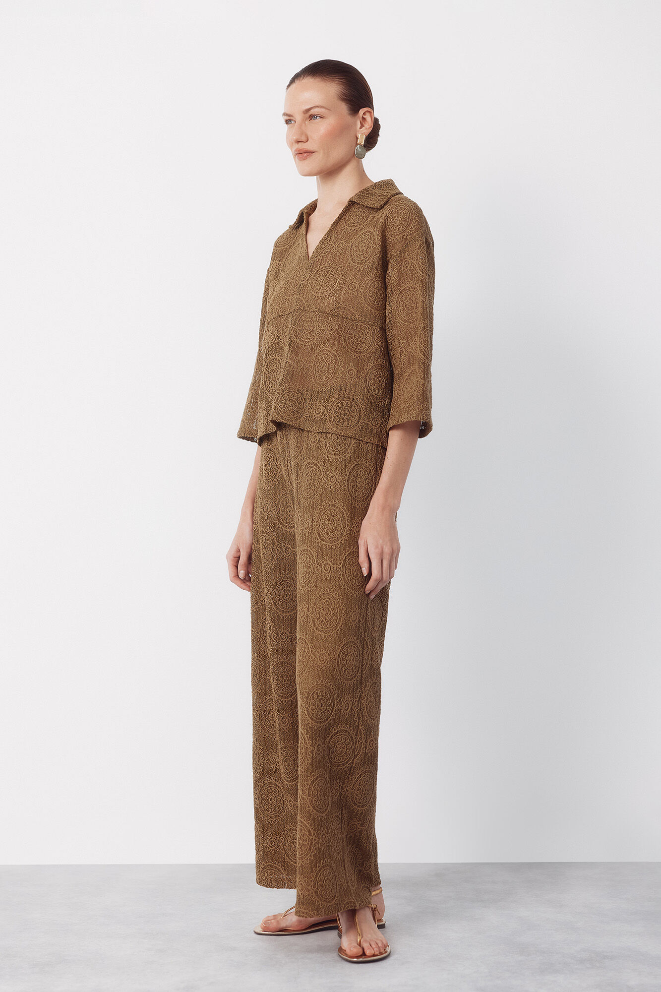 Cortefiel Crochet jersey-knit pants Kaki