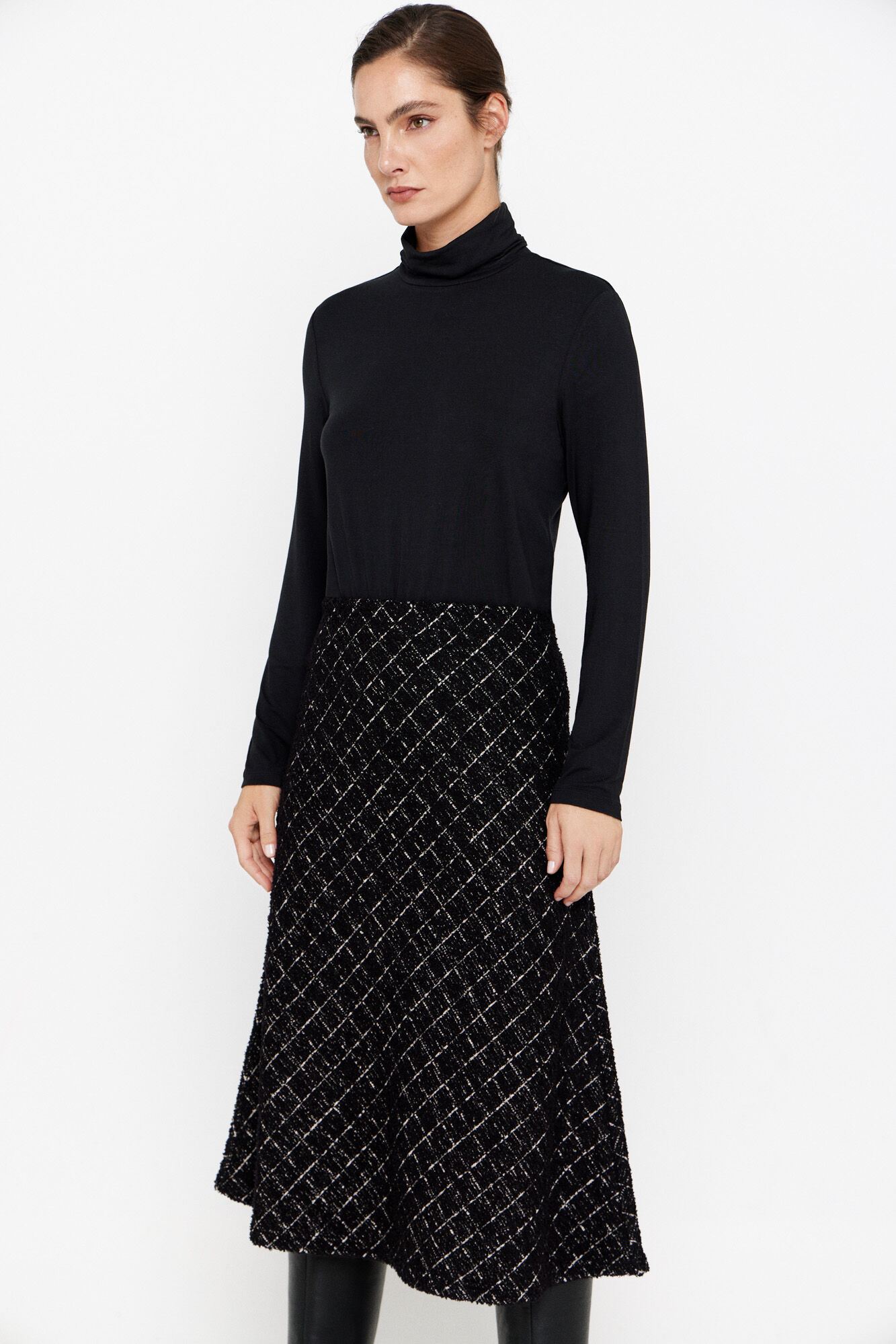 Cortefiel Saia malha tweed Preto