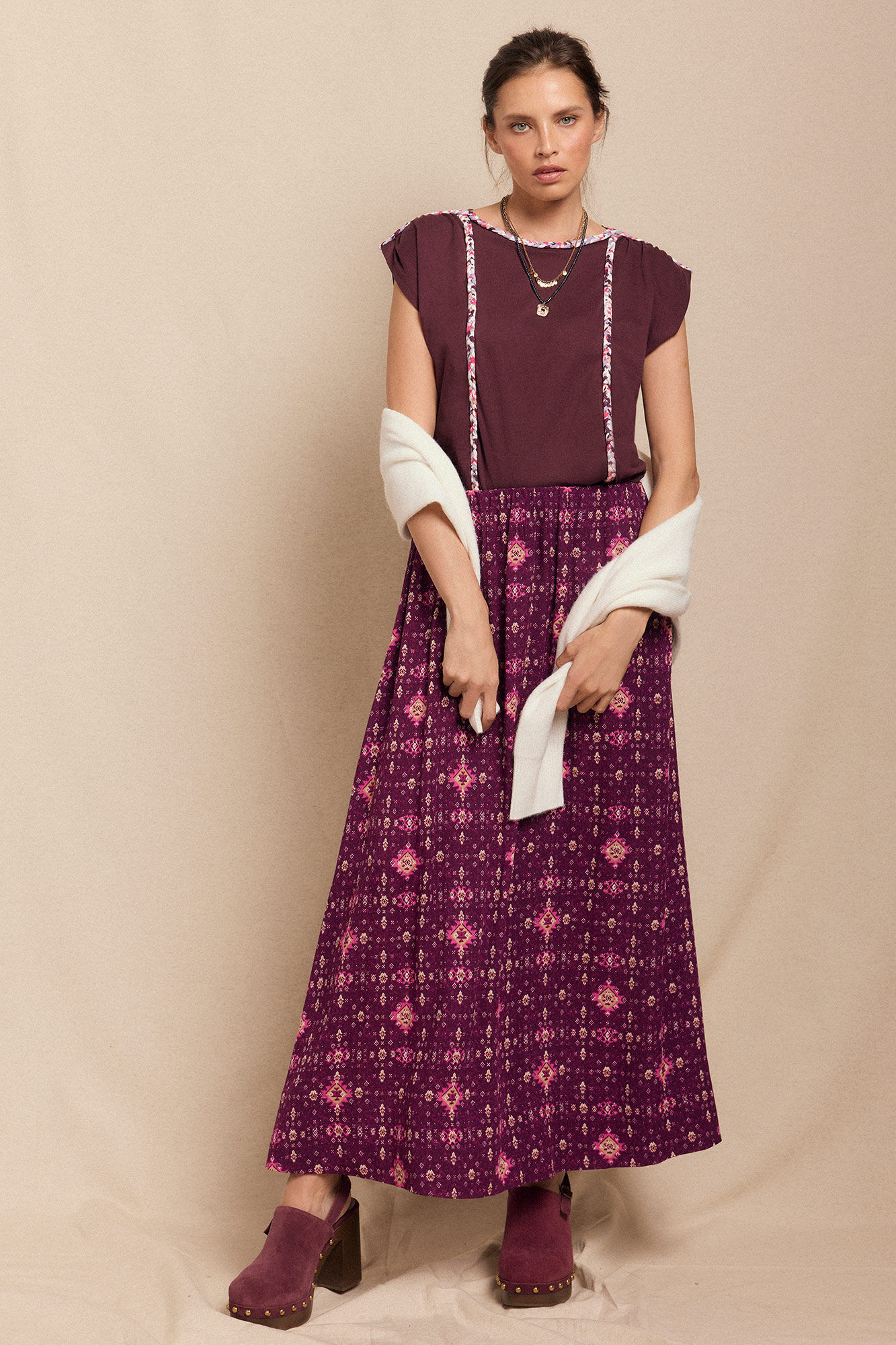 Slowlove Gathered braided t-shirt Maroon