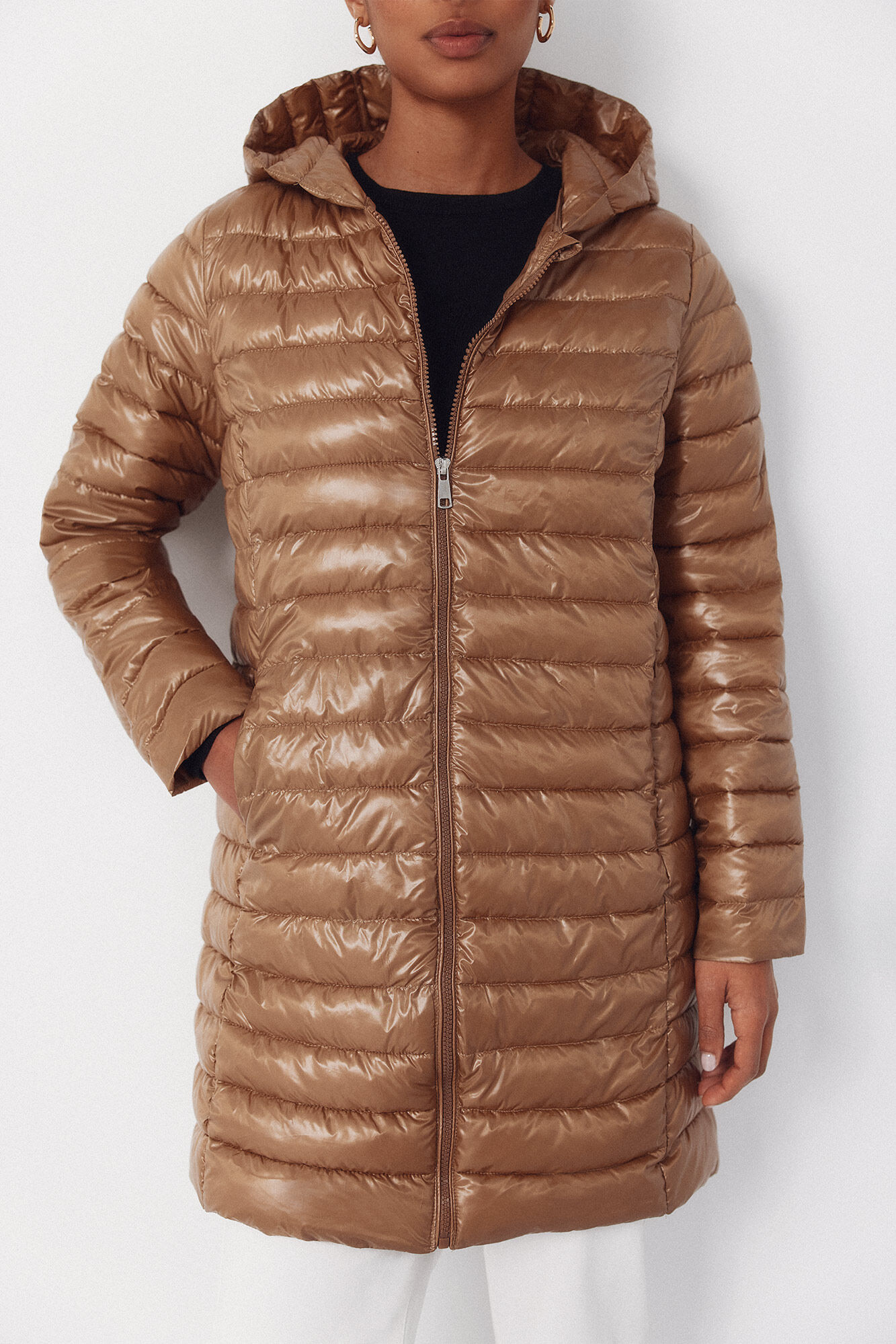 Cortefiel Long quilted coat Printed brown