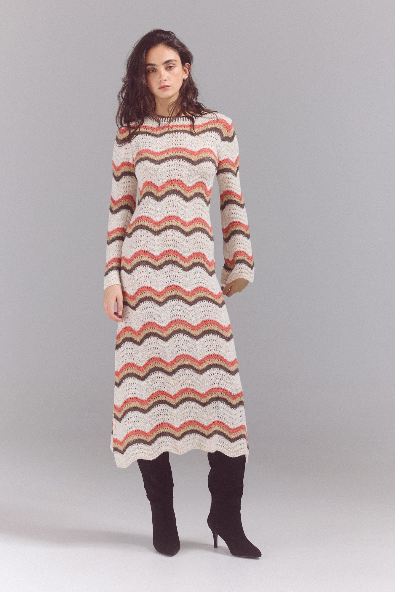 Slowlove Vestido punto ondas multicolor Marfil