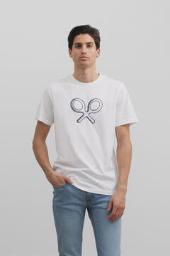 Cortefiel T-shirt raquete bordada  Branco