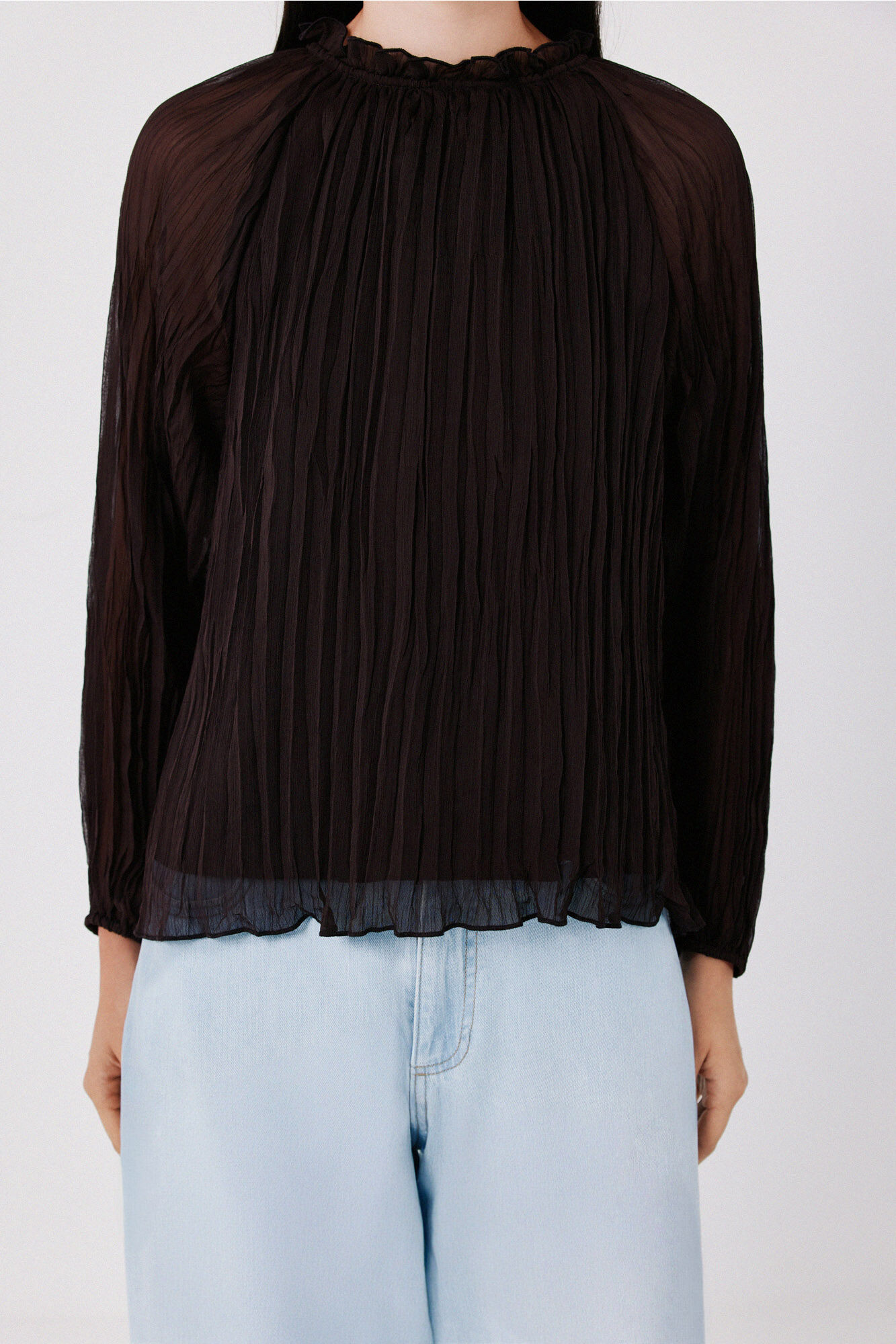 Cortefiel Pleated blouse Dark brown
