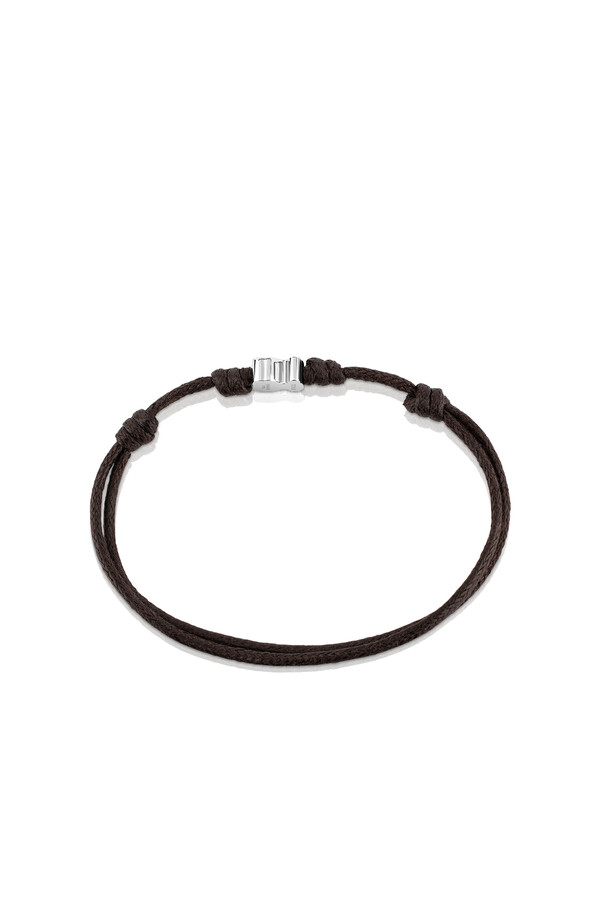 Cortefiel Steel bracelet with brown cord Dark brown
