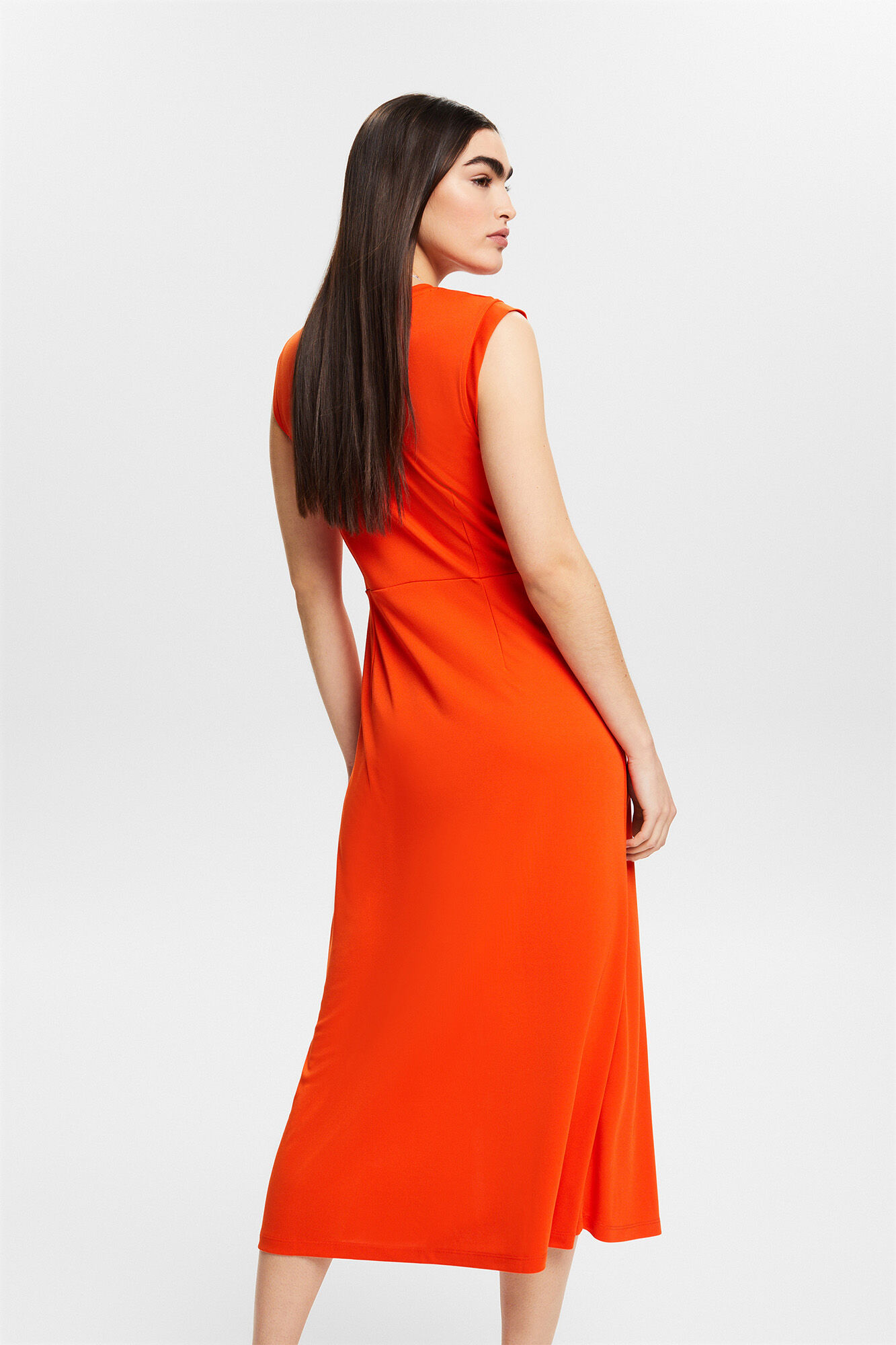 Esprit Long sleeveless side-knot dress Orange