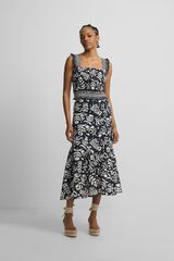 Silbon Saia fluida com folhos estampada Azul