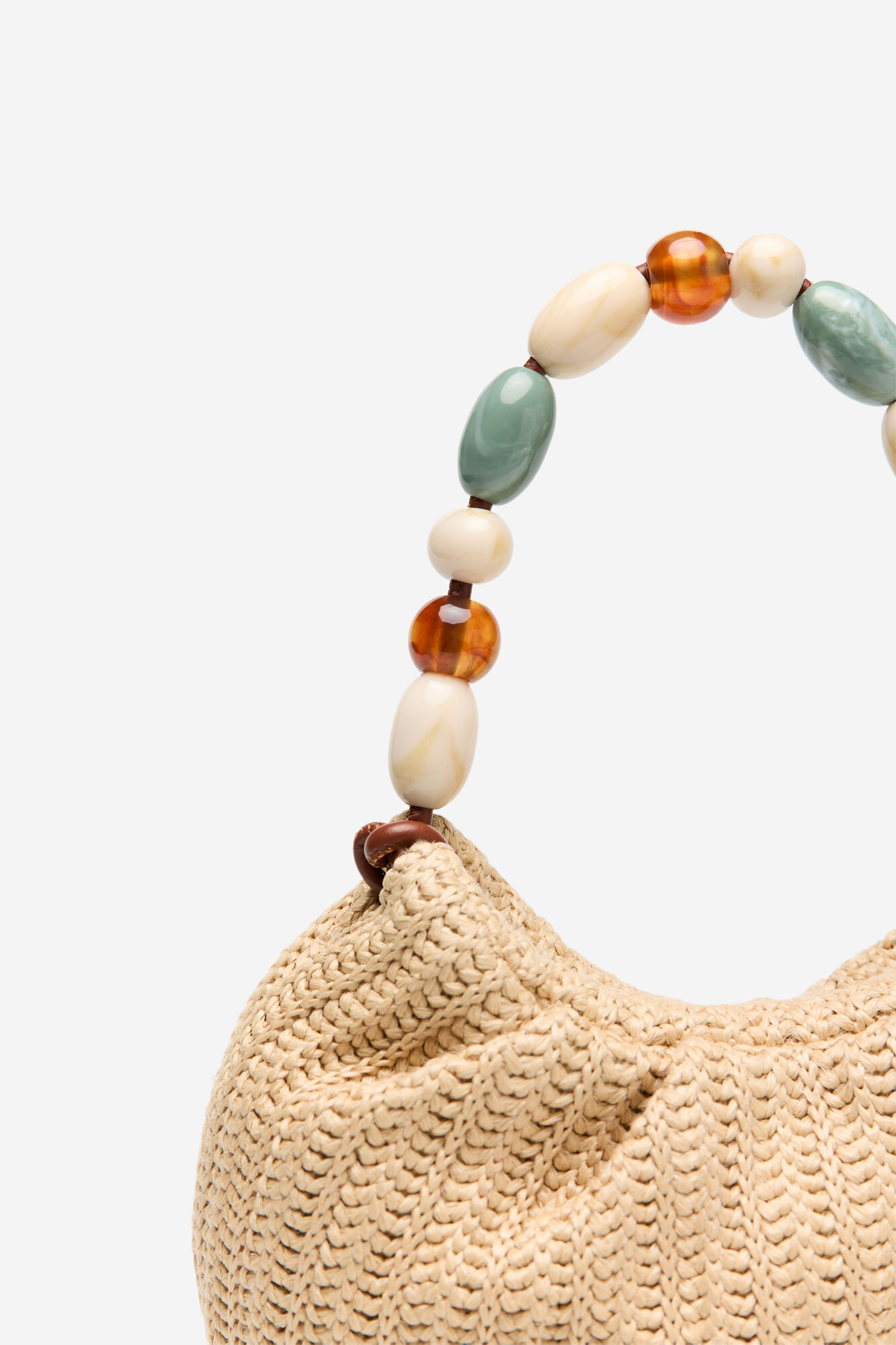 Cortefiel Raffia bag with fancy handle Nude