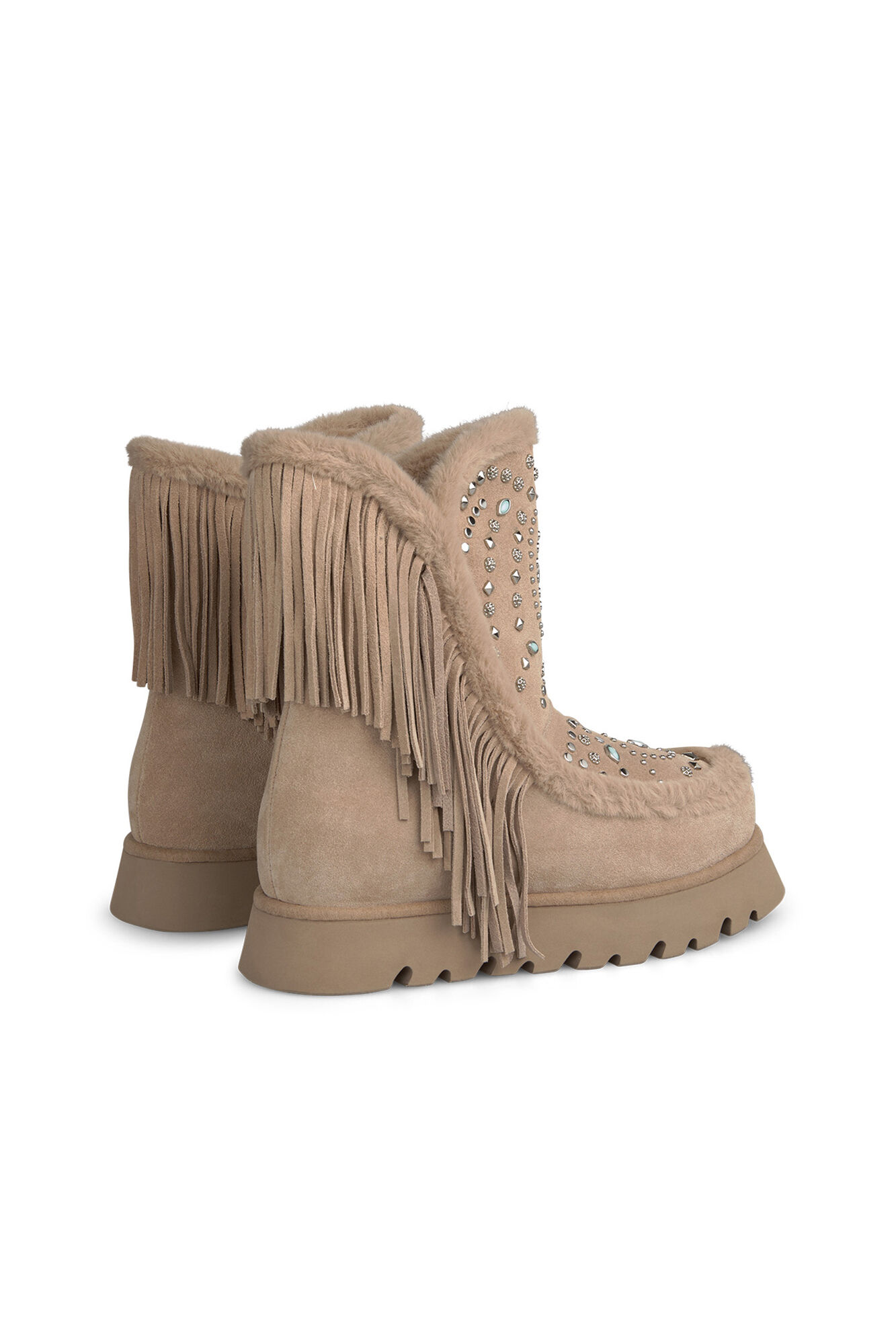 Alma en Pena Furry boot with fringes Beige