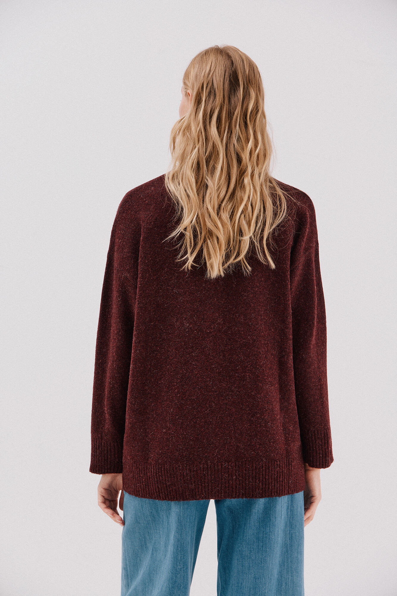 Cortefiel Long cardigan with pockets Maroon