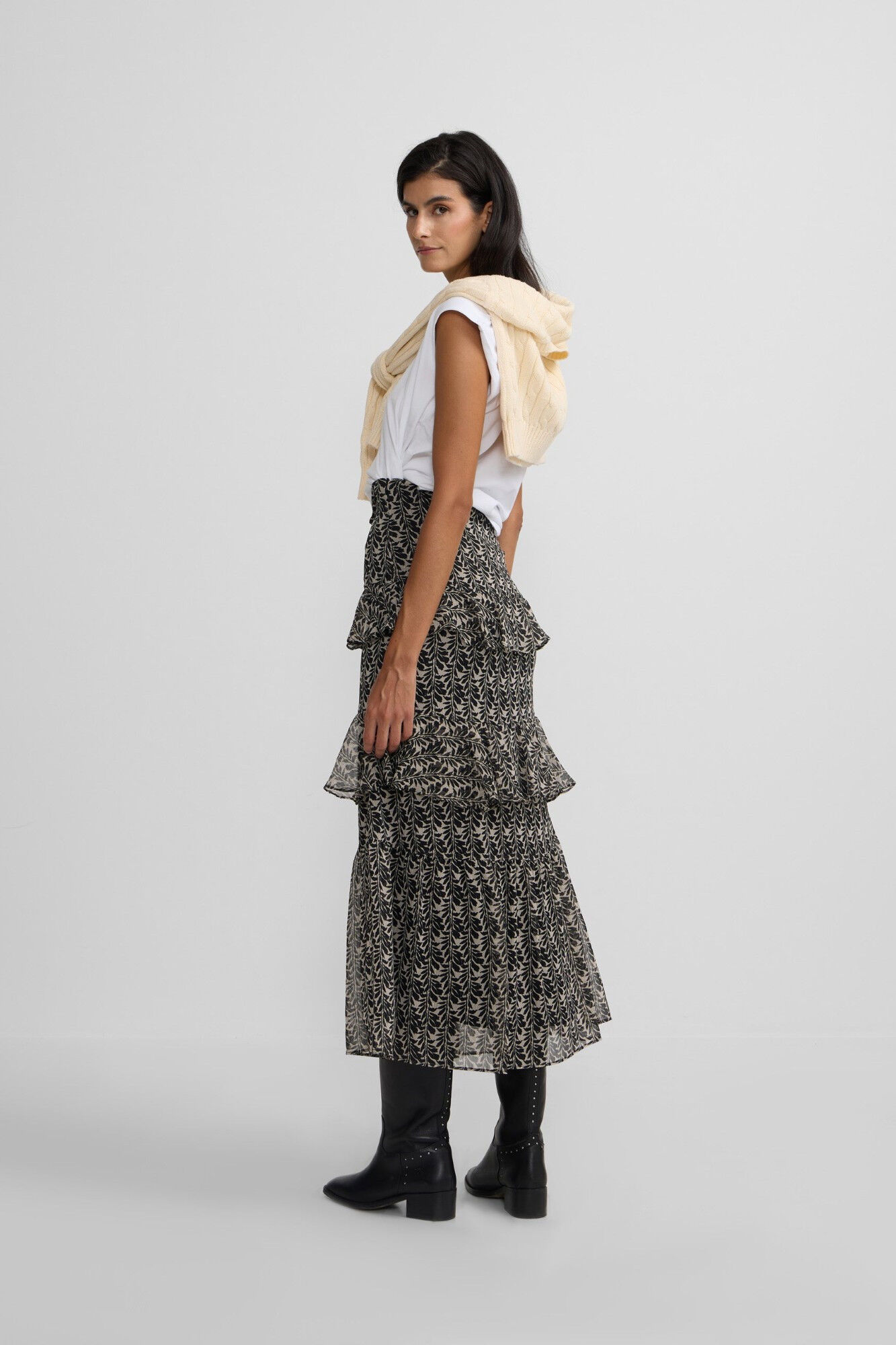 Silbon Saia longa estampado com babados Multicolorido