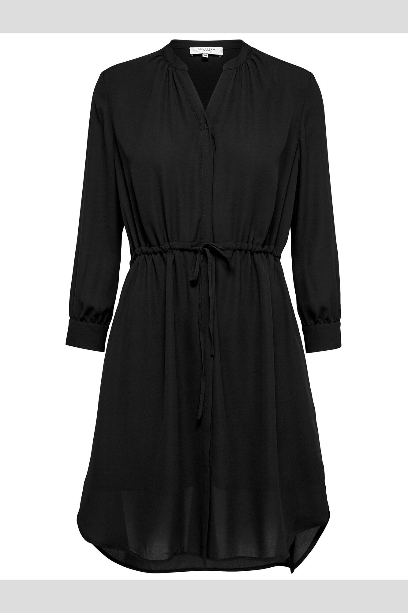 Selected Vestido camisero de manga larga confeccionado con materiales reciclados. Preto