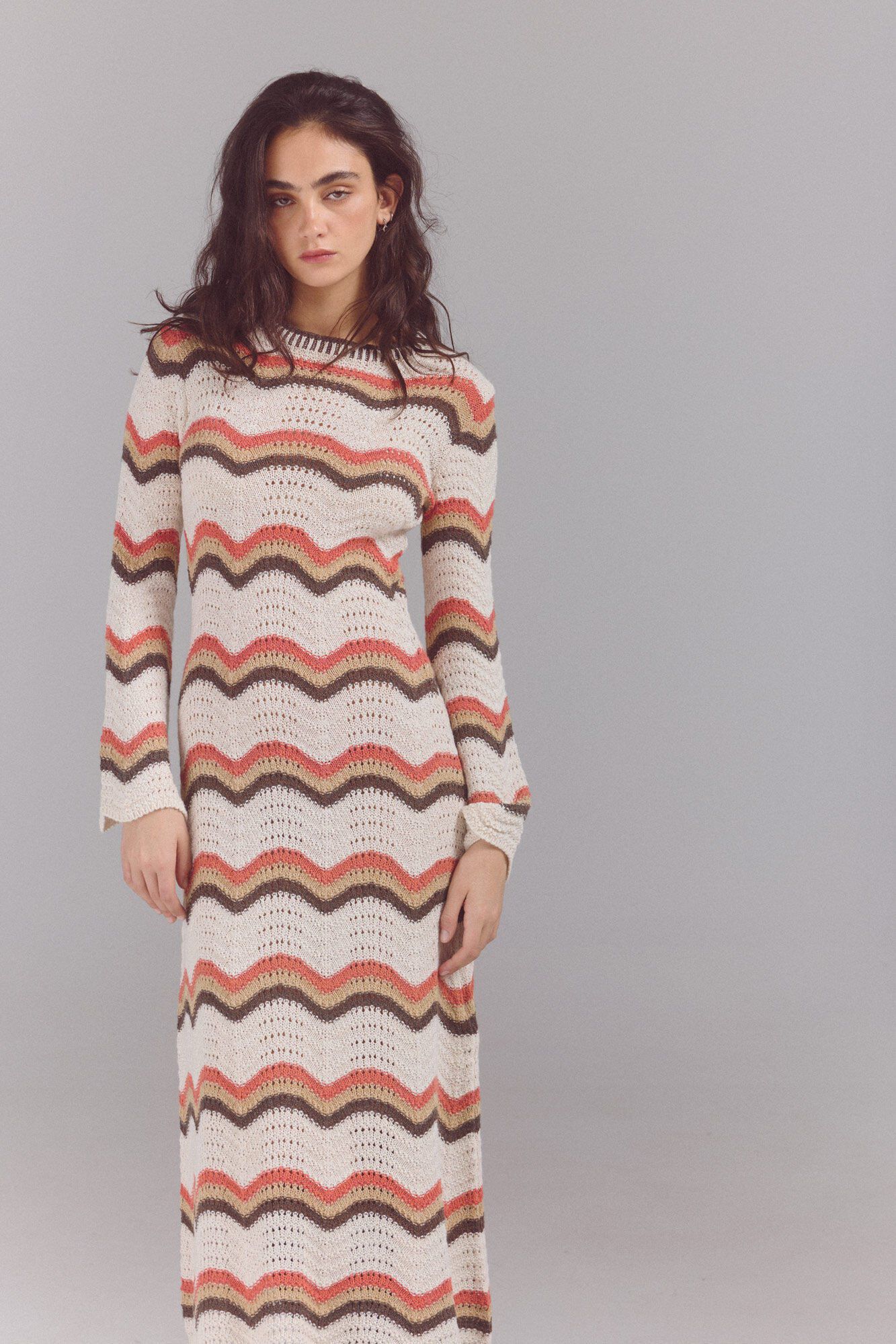 Slowlove Vestido punto ondas multicolor Marfil