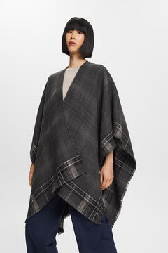Cortefiel Recycled fibre checked poncho Printed grey