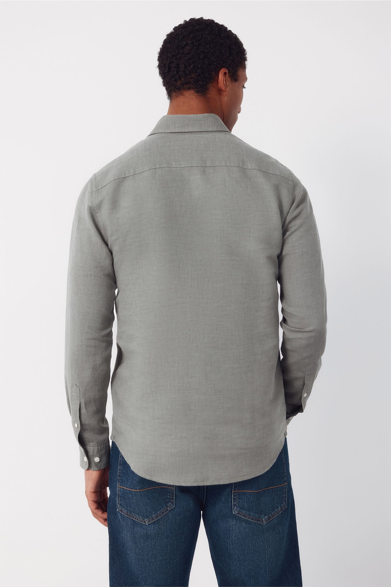 Cortefiel Plain linen cotton shirt Kaki