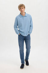 Selected Polo manga comprida relax Azul