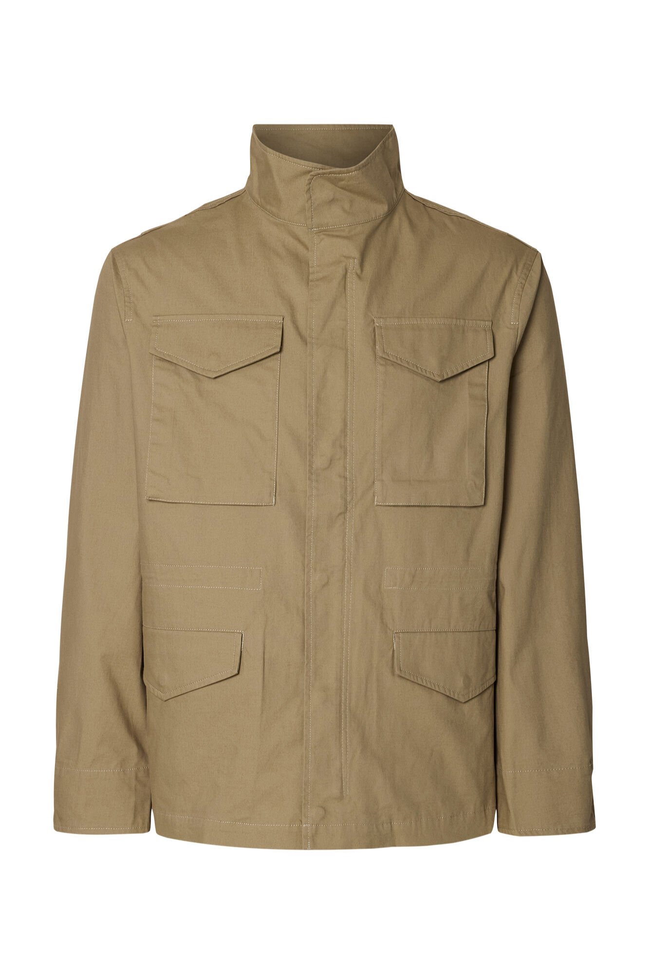 Selected Men's zip fastening parka Brown