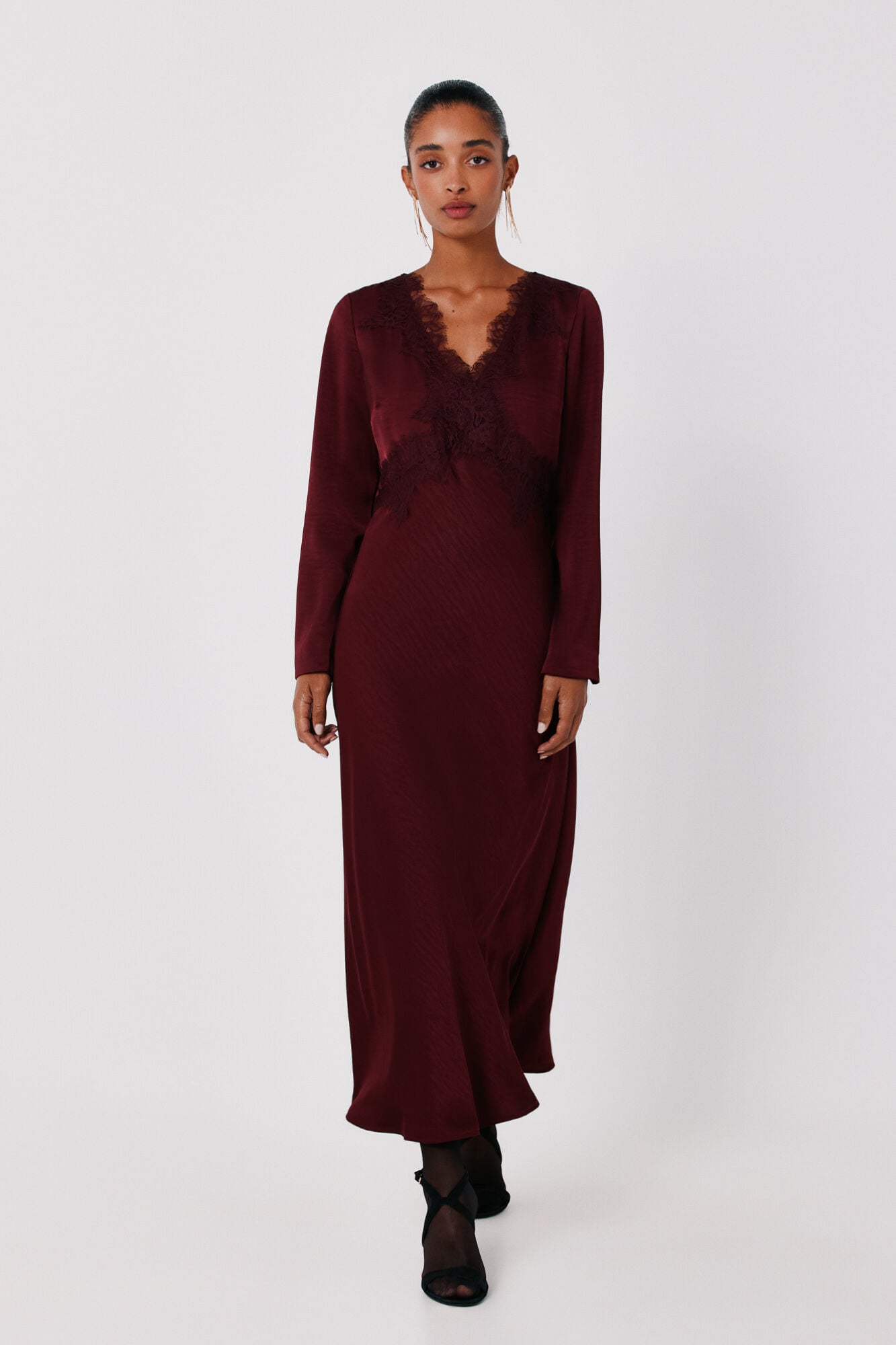 Cortefiel Satin-finish lace dress