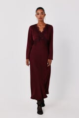 Cortefiel Satin-finish lace dress Red