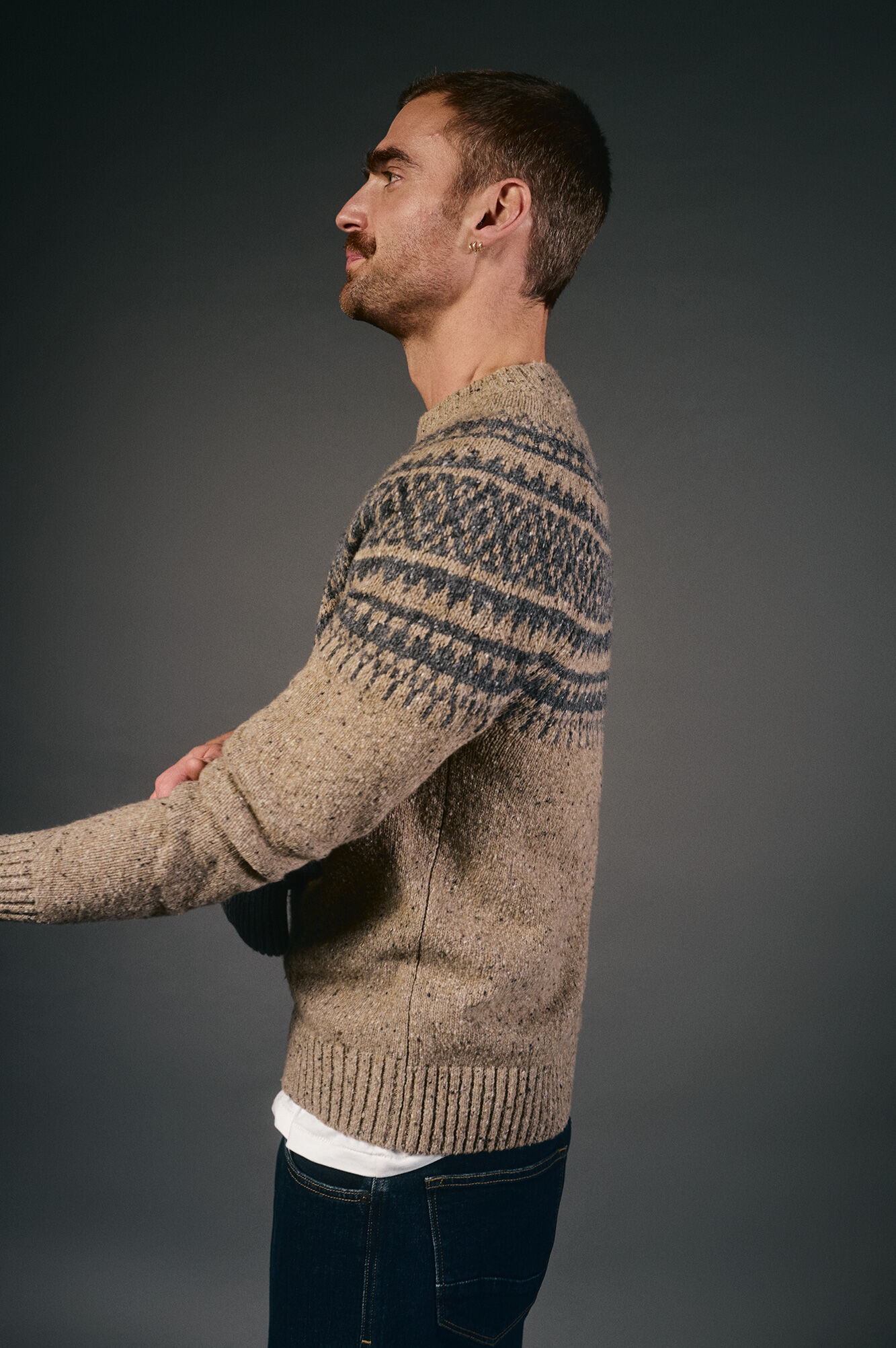 OOTO Camisola de Natal jacquard gola caixa Tostado