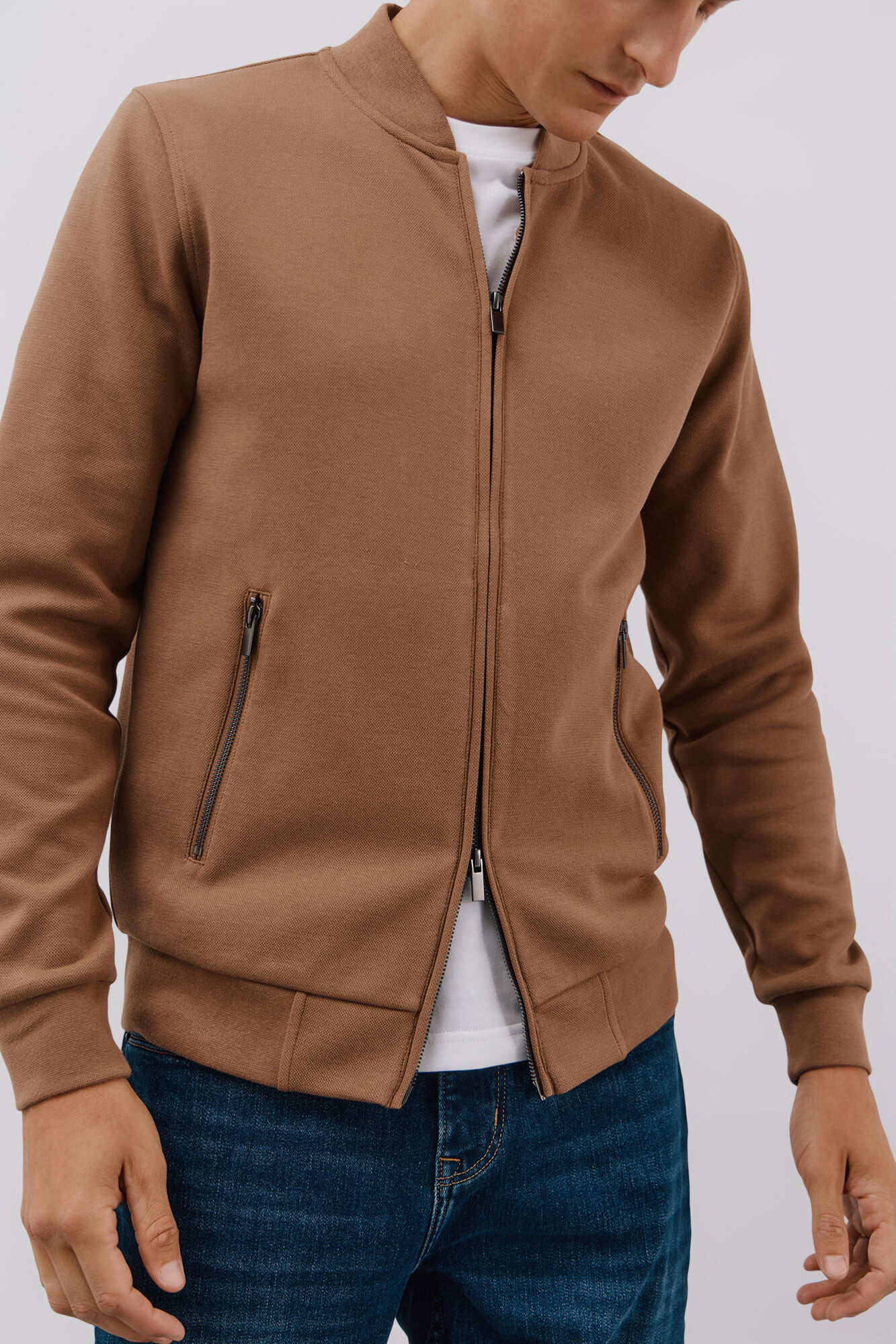 Cortefiel Bomber collar cardigan Beige