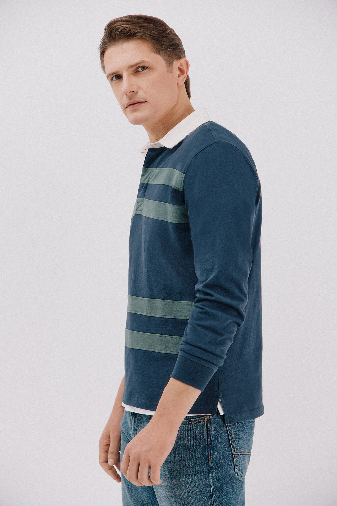 Cortefiel Striped rugby polo shirt