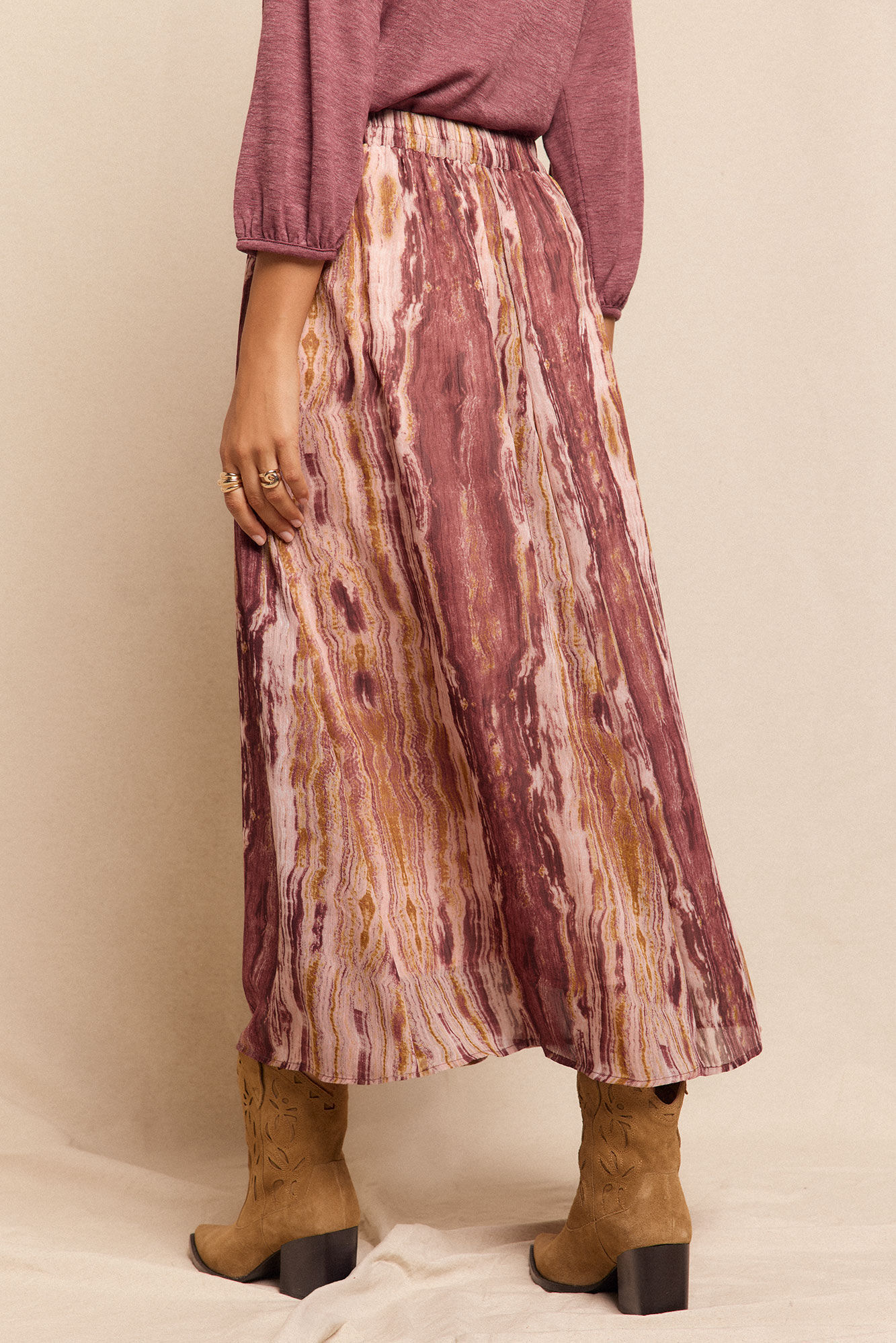 Slowlove Saia midi estampada Castanho